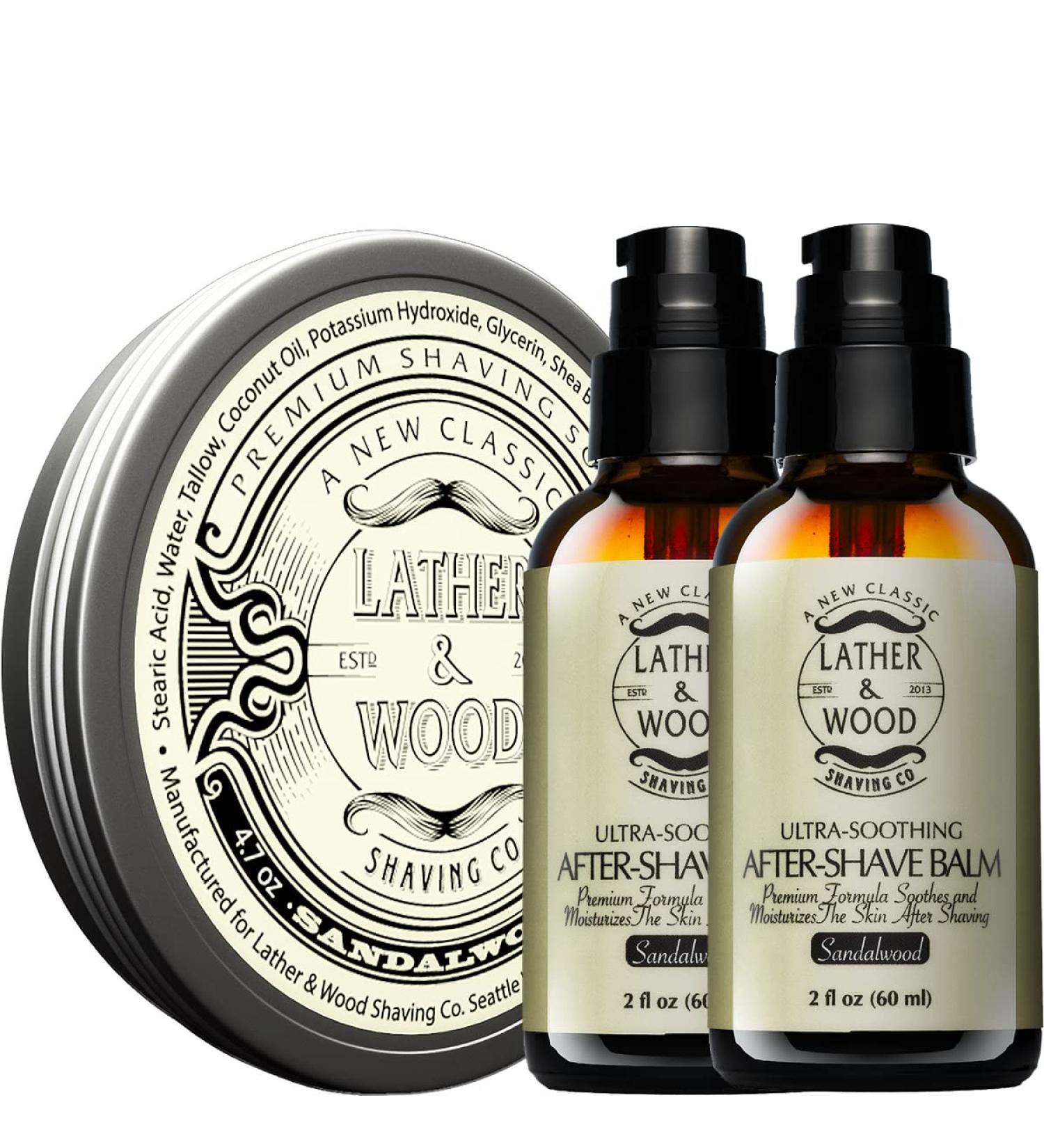 Lather & Wood Sandalwood Aftershave Balm (2 Pack) with Shaving Soap - Skin Soothing Formula - Buy Online on GoSupps.com