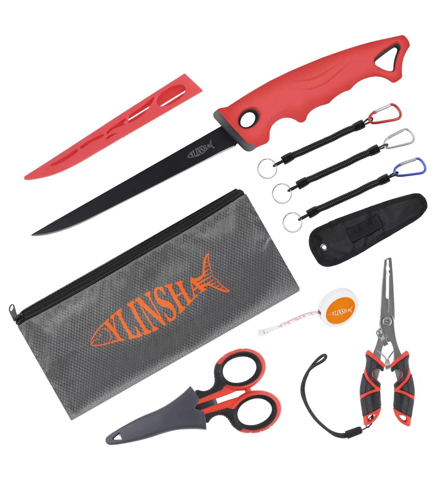 YLINSHA Fishing Tool Kit - 8pc Fillet Knife, Scissors, Pliers, Ruler, Lanyard & Waterproof Bag - Saltwater Tackle Accessory Set - Buy Online on GoSupps.com