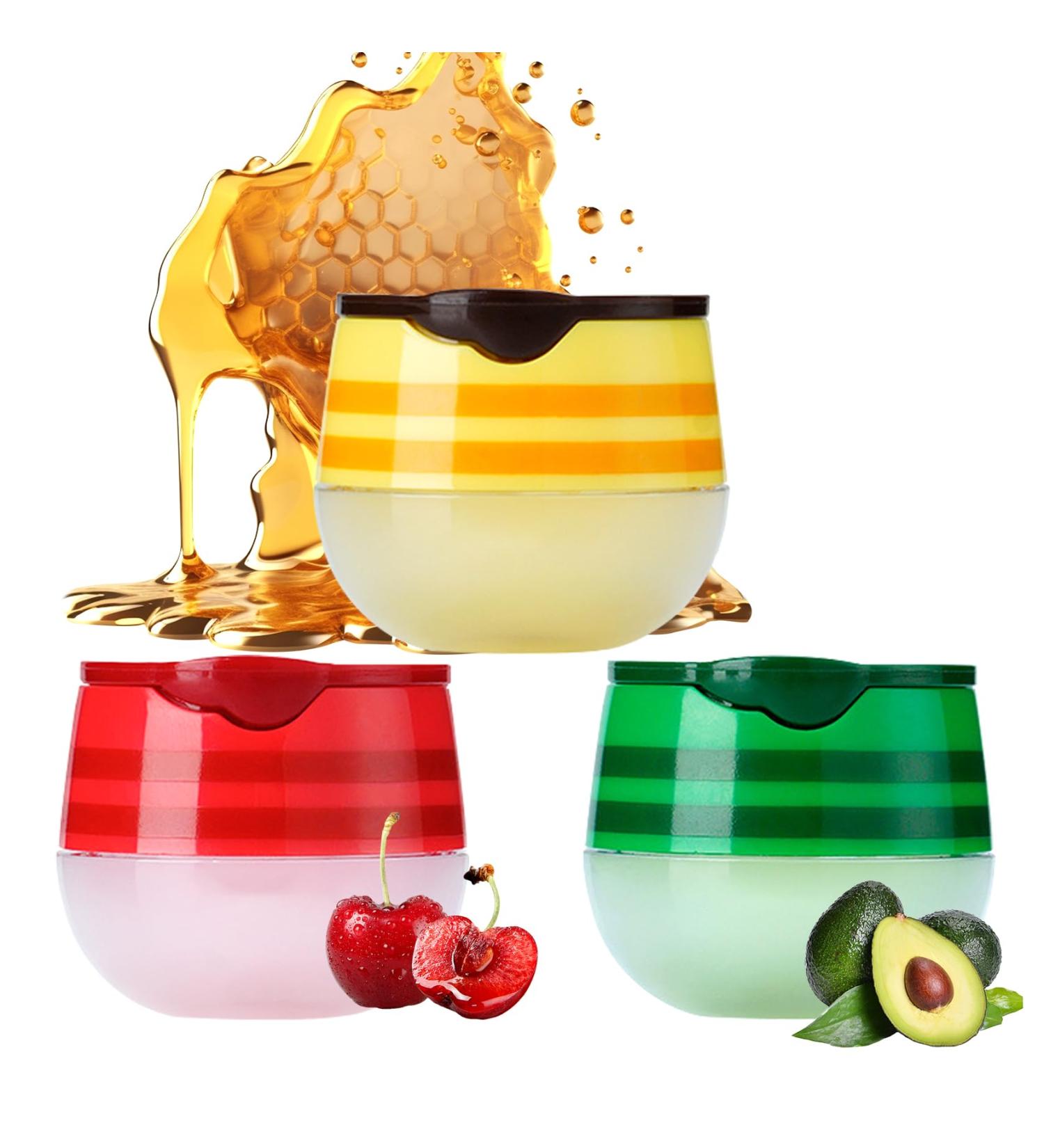 3PCS Bee Lip Balm Honey Pot Moisturizing Cherries Avocado Honey Flavors Lip Mask Overnight Hydrating Lip Sleeping Mask Lip Care Set Plumping Lip Moisturizer for Dry and Cracked Lips - Buy Online on GoSupps.com