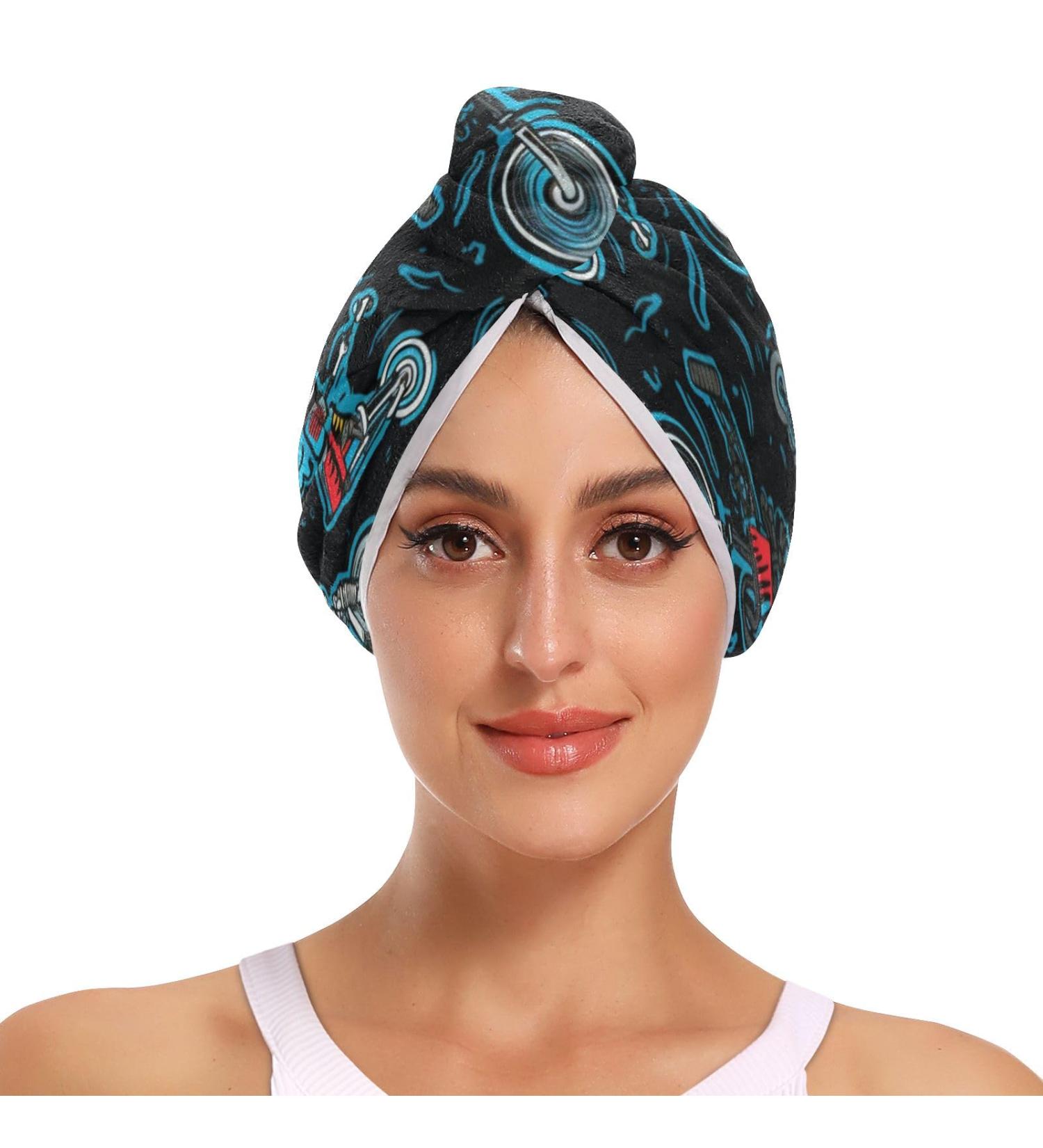 Cool Motorbike Hair Towel 2 Pack - Super Absorbent Quick Dry Hair Turbans for Women & Girls - Buy Online on GoSupps.com