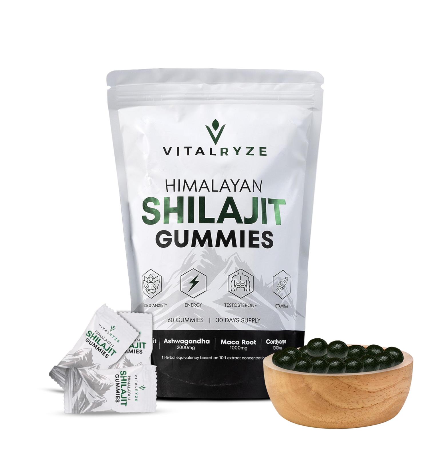 VITALRYZE Himalayan Shilajit Gummies with Ashwagandha Maca Root & Cordyceps Supports Energy Vitality & Focus Testosterone & Stamina Himalayan Shilajit Organic Travel Friendly 60 Gummies - Buy Online on GoSupps.com