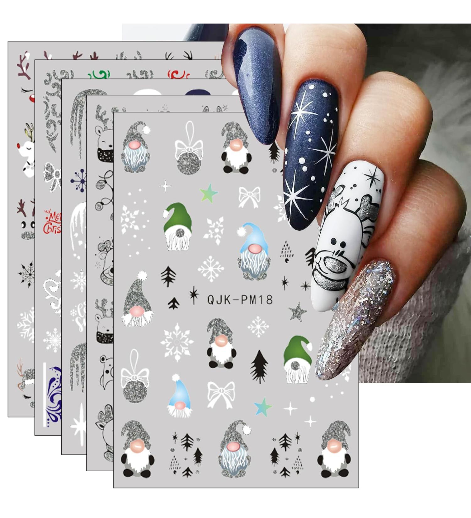 JMEOWIO Glitter Christmas Nail Stickers - 10 Sheets Snowflake Xmas Winter Holiday Deer Design Decals for Nail Art - Buy Online on GoSupps.com