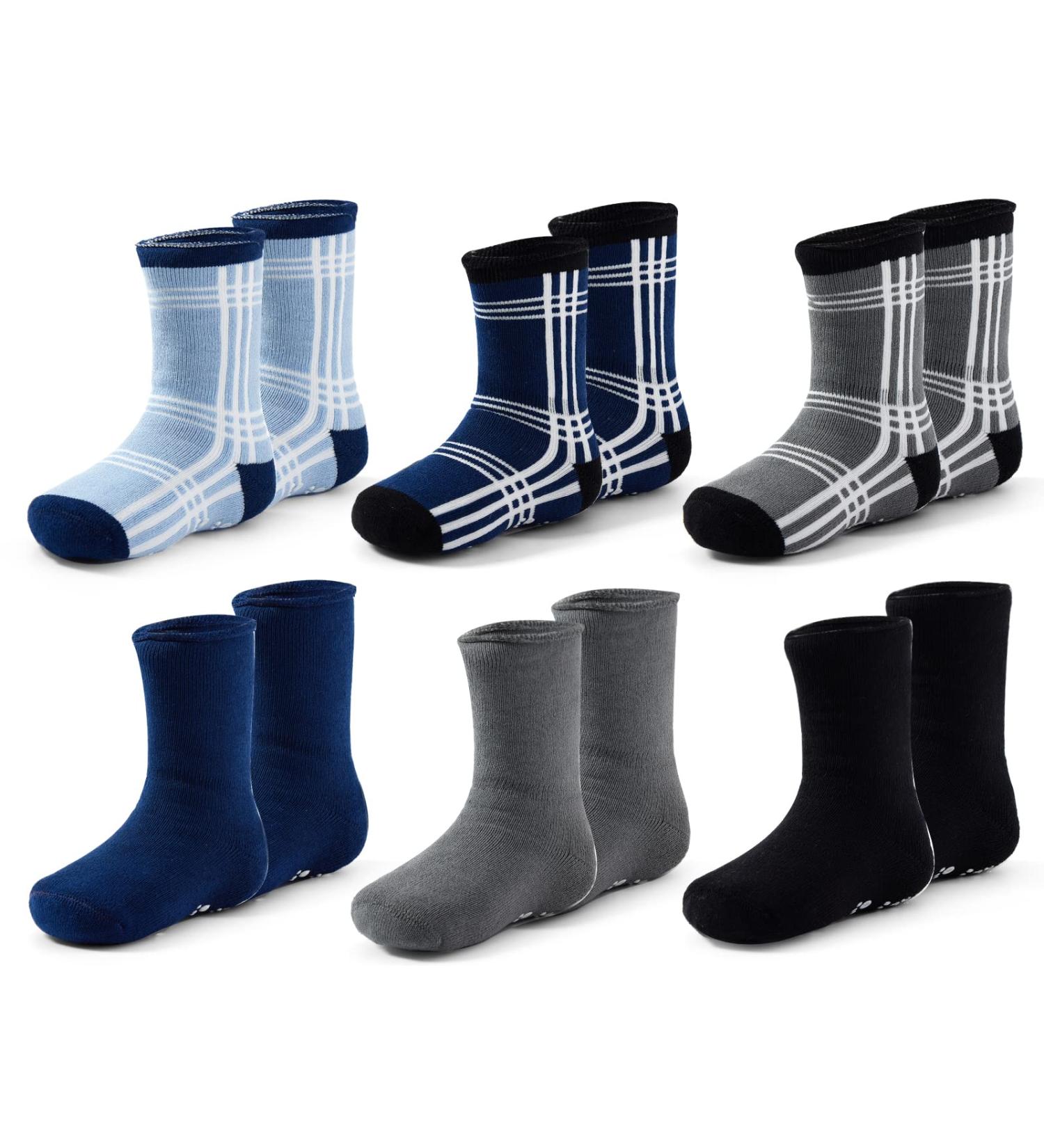 Non-Slip Winter Socks for Toddlers - 6 Pairs, Boys & Girls, 2-4 Years, Tartan Mix - Moon Tree Baby - Buy Online on GoSupps.com