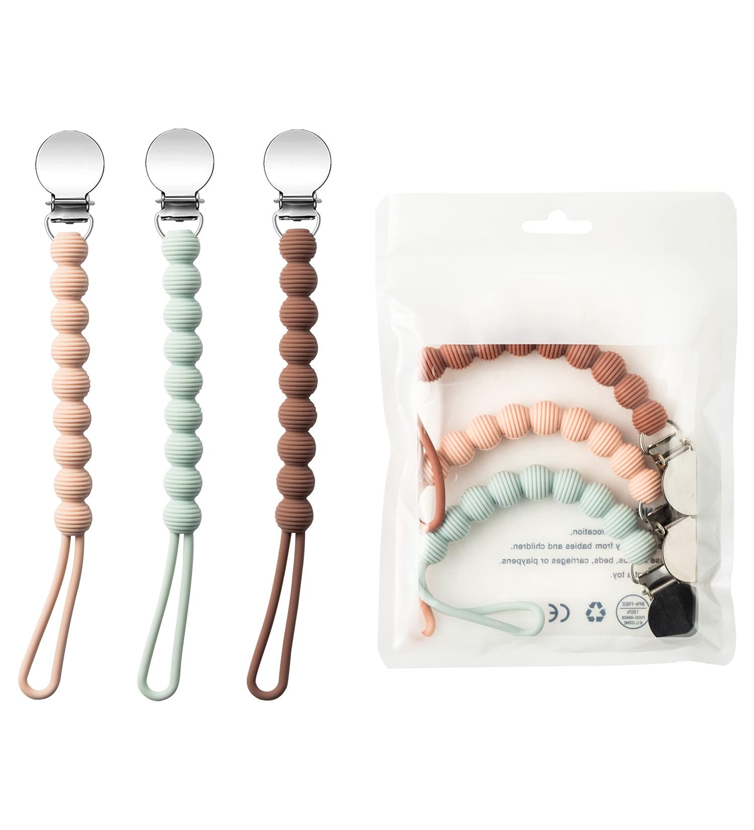 Pacifier Clips Holder Set - Silicone Teething Soothie Toy for Baby Boys and Girls | 3-Piece with One Piece Design | Perfect Baby Shower or Birthday Keepsake Gift - Buy Online on GoSupps.com