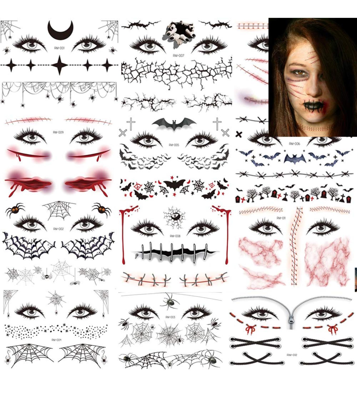 Halloween Day of the Dead Temporary Tattoos - 12 Sheets Face and Spider Web Stickers for Halloween Party Decorations - Buy Online on GoSupps.com