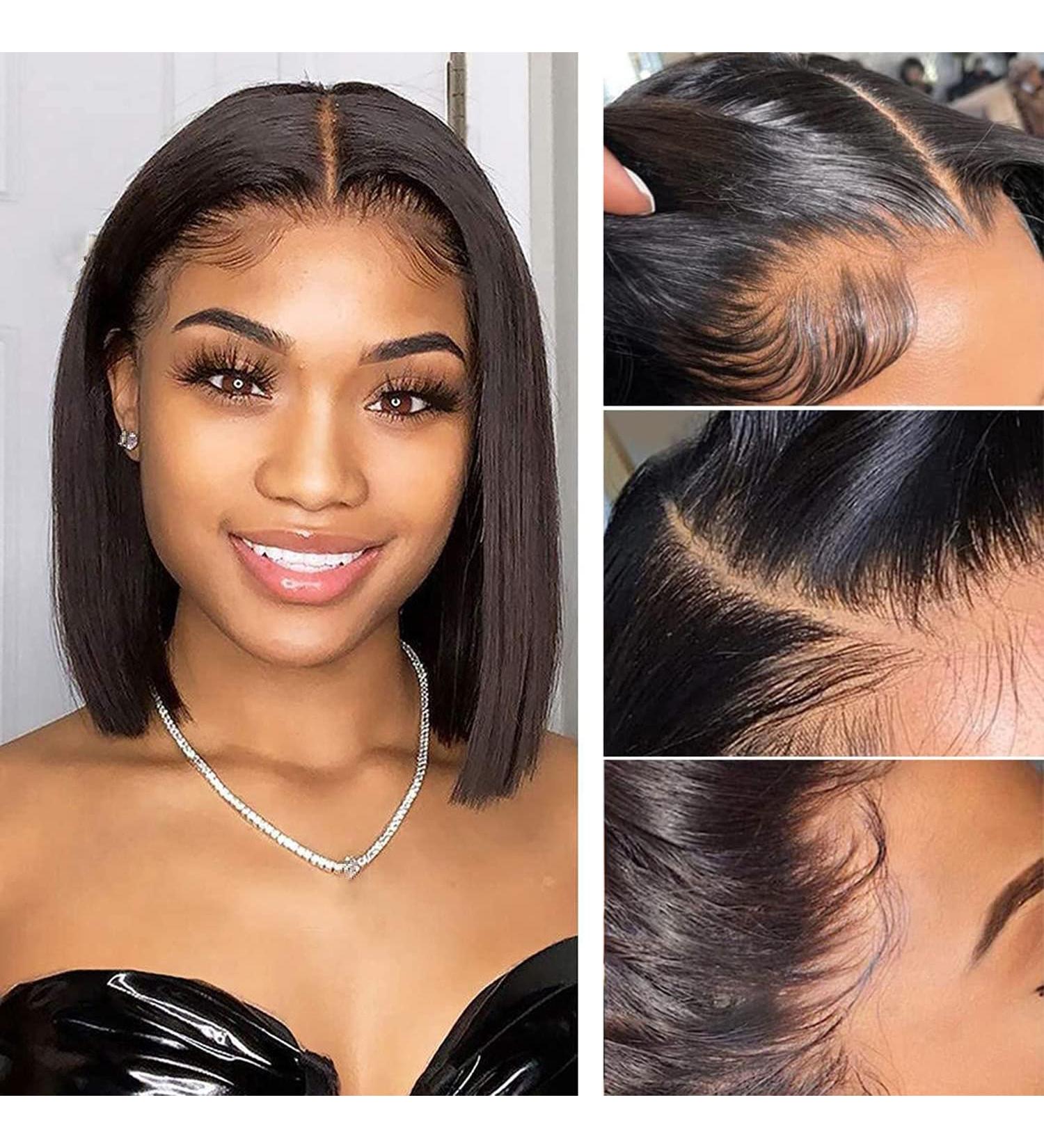 Ali Grace 10A Brazilian Virgin Human Hair Short Bob Wig | 4x4 Lace Closure | Pre-Plucked & Bleached Knots | 150% Density | Swiss Lace | 10 inch - Buy Online on GoSupps.com