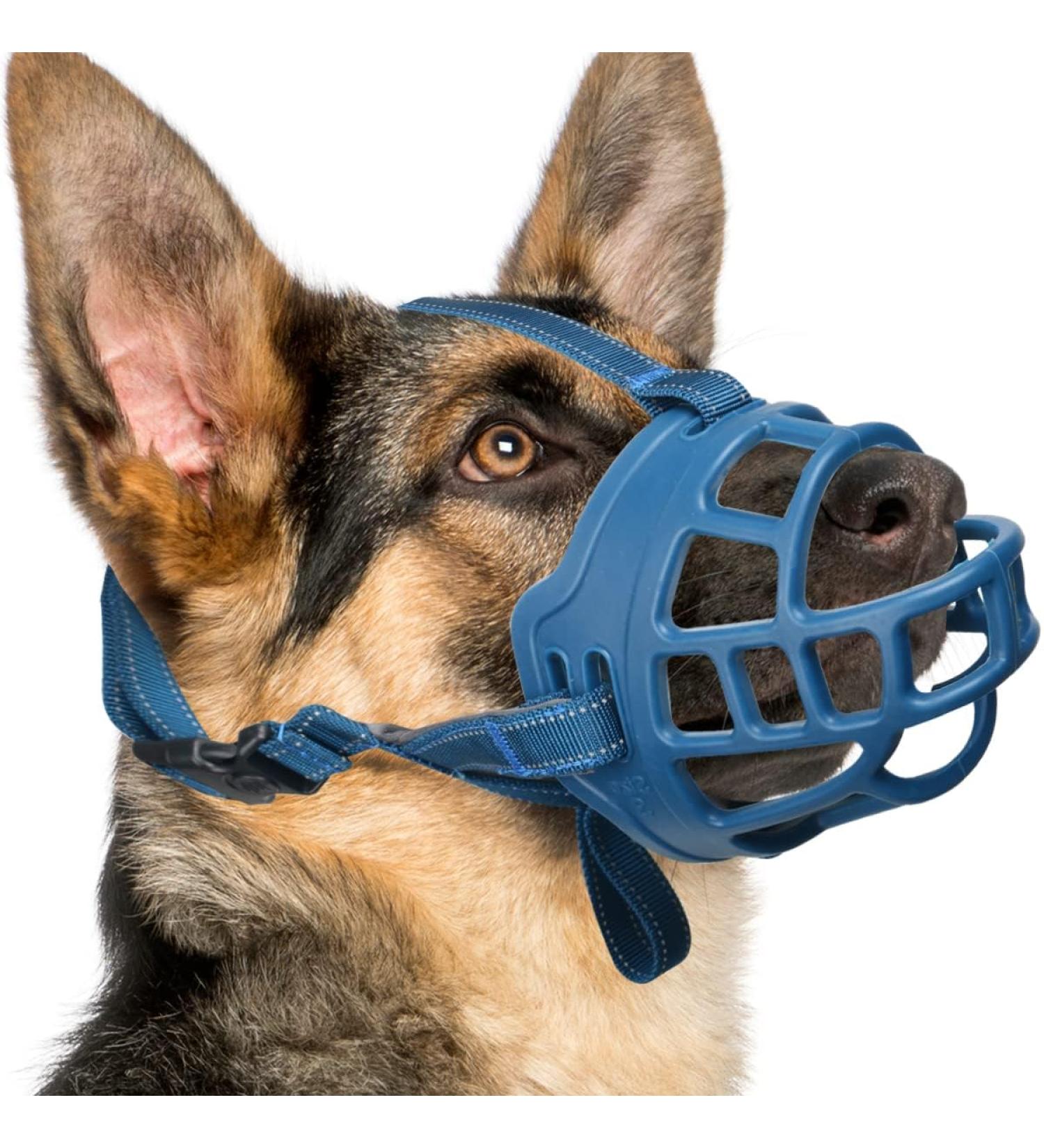Silicone Dog Muzzle - Adjustable Basket Muzzle for Small Medium & Large Dogs | Fits German Shepherd - Size 6 (Snout 14 -16 ) - Blue - Buy Online on GoSupps.com