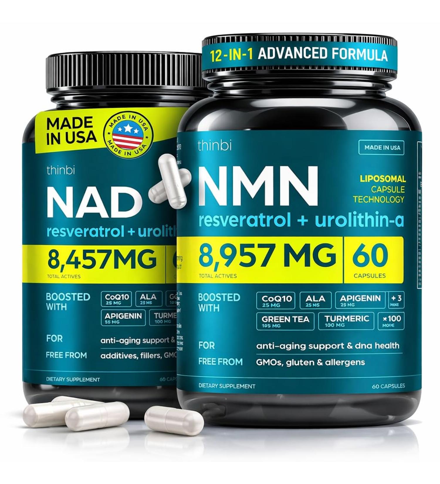NAD+ & NMN Supplement Bundle with Urolithin A Resveratrol CoQ10 & Green Tea Extract Advanced Cellular Energy Mitochondrial Support & Healthy Aging Formula Made in USA Capsules - Buy Online on GoSupps.com