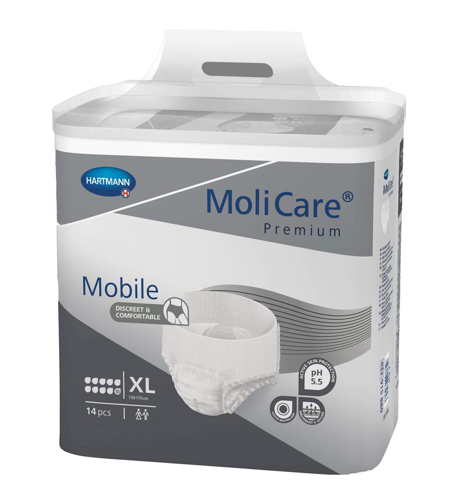 Molicare Premium Mobile Disposable Pants - Incontinence Solutions for Women & Men Size XL (130-170 cm) 14 Pieces - Ultimate Discreet Comfort - Buy Online on GoSupps.com