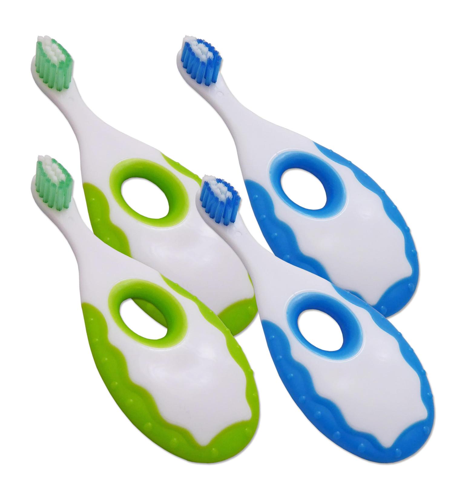 Baby Toddler Toothbrush Set - 2 Blue & 2 Green Brushes for First Teeth Cleaning - Buy Online on GoSupps.com