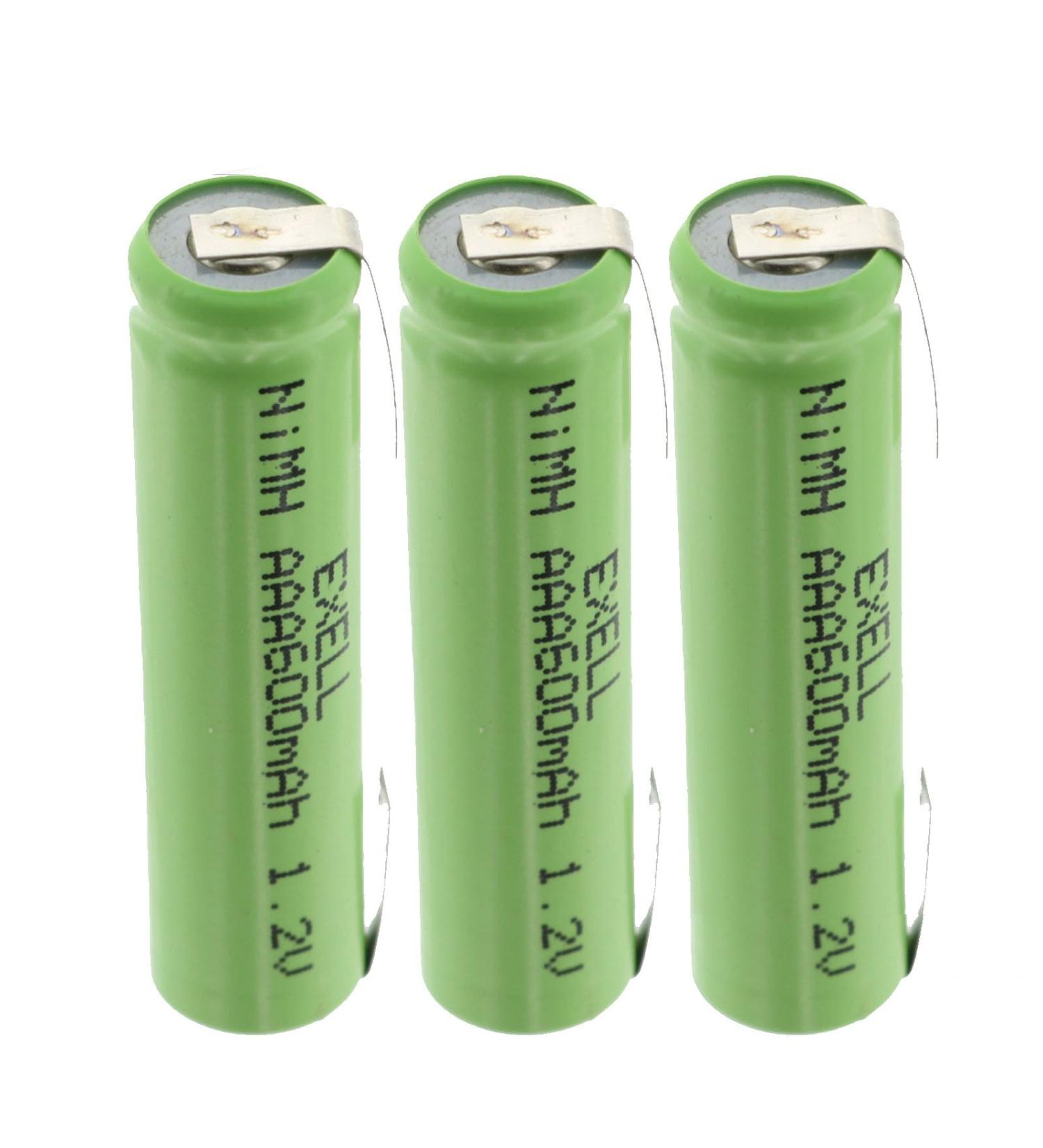 3x Exell 1.2V NIMH AAA 600mAh Rechargeable Batteries w/Tabs use with electric razors toothbrushes high power static applications (Telecoms UPS and Smart grid) electric tools electric mopeds