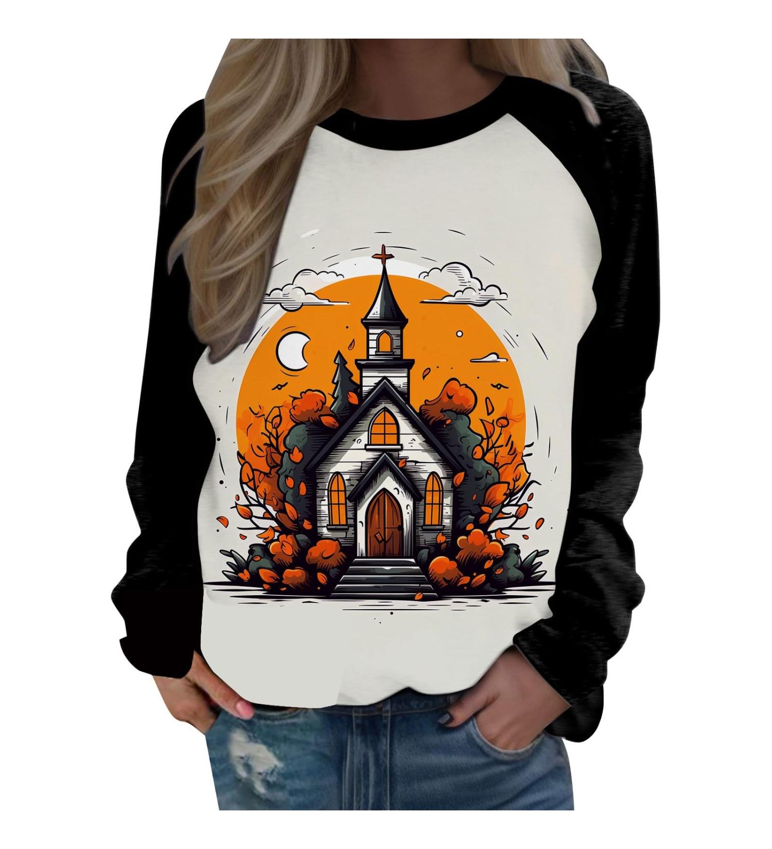 Halloween Costumes Printed Fashionable Casual Long Sleeved Zipper Round Neck Hoodies Knit Pullover Sweater for Black Large - Buy Online on GoSupps.com