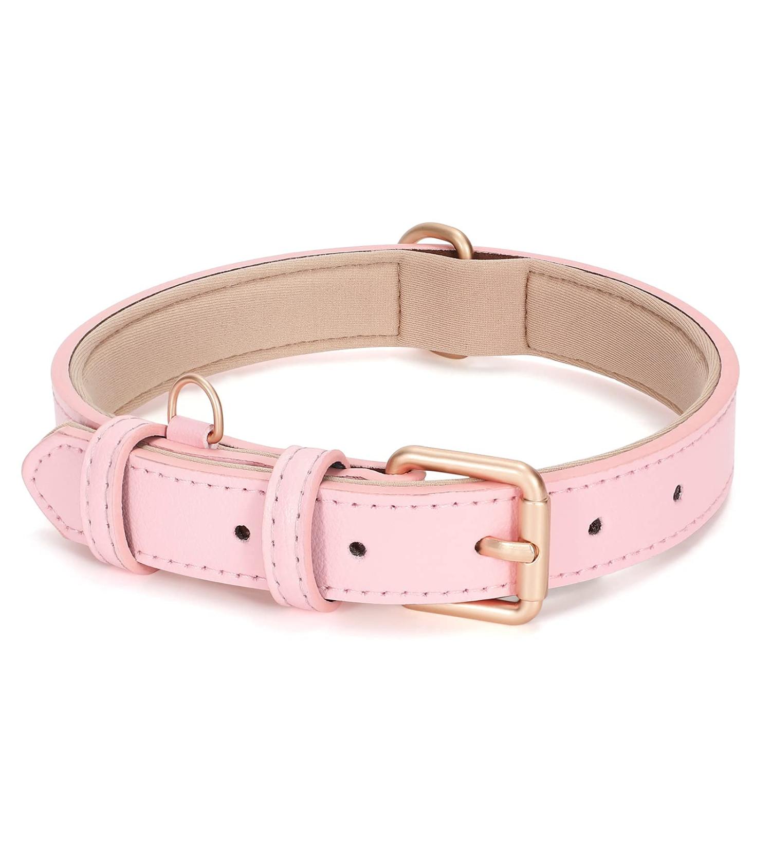 JASGOOD Leather Dog Collar for Small Medium Large Dogs | Adjustable Soft Breathable Padded Puppy Collar | Heavy Duty Waterproof Pet Collar in Pink | Size M Neck 16.73 -20.66, Width 0.98 - Buy Online on GoSupps.com