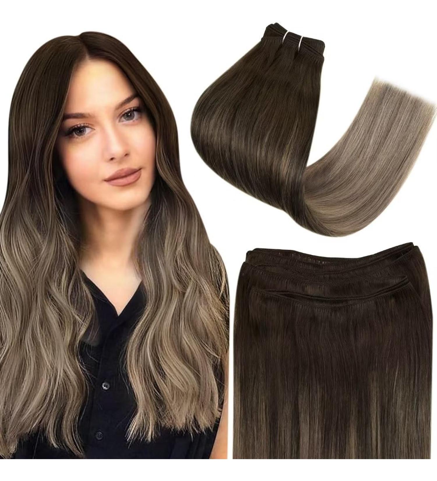 Easyouth Weft Human Hair Extensions 18 Inch Ombre Brown to Blonde Double Weft 100g - Real Hair Sew-in Extensions 18 Inch/45cm 3-Weft #2/6/18 - Buy Online on GoSupps.com