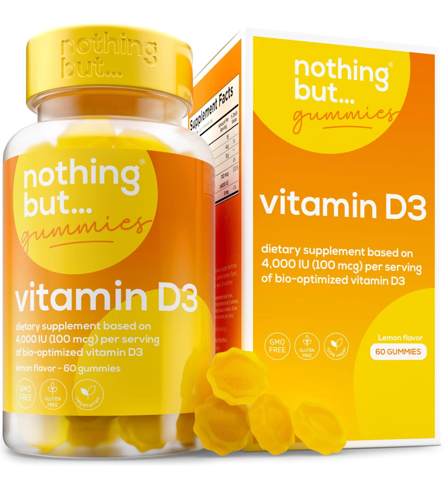 Vitamin D3 Gummies 4000 IU for Adults - Immune System & Bone Health Support - 60 Vegan Chewable Gummies - Buy Online on GoSupps.com