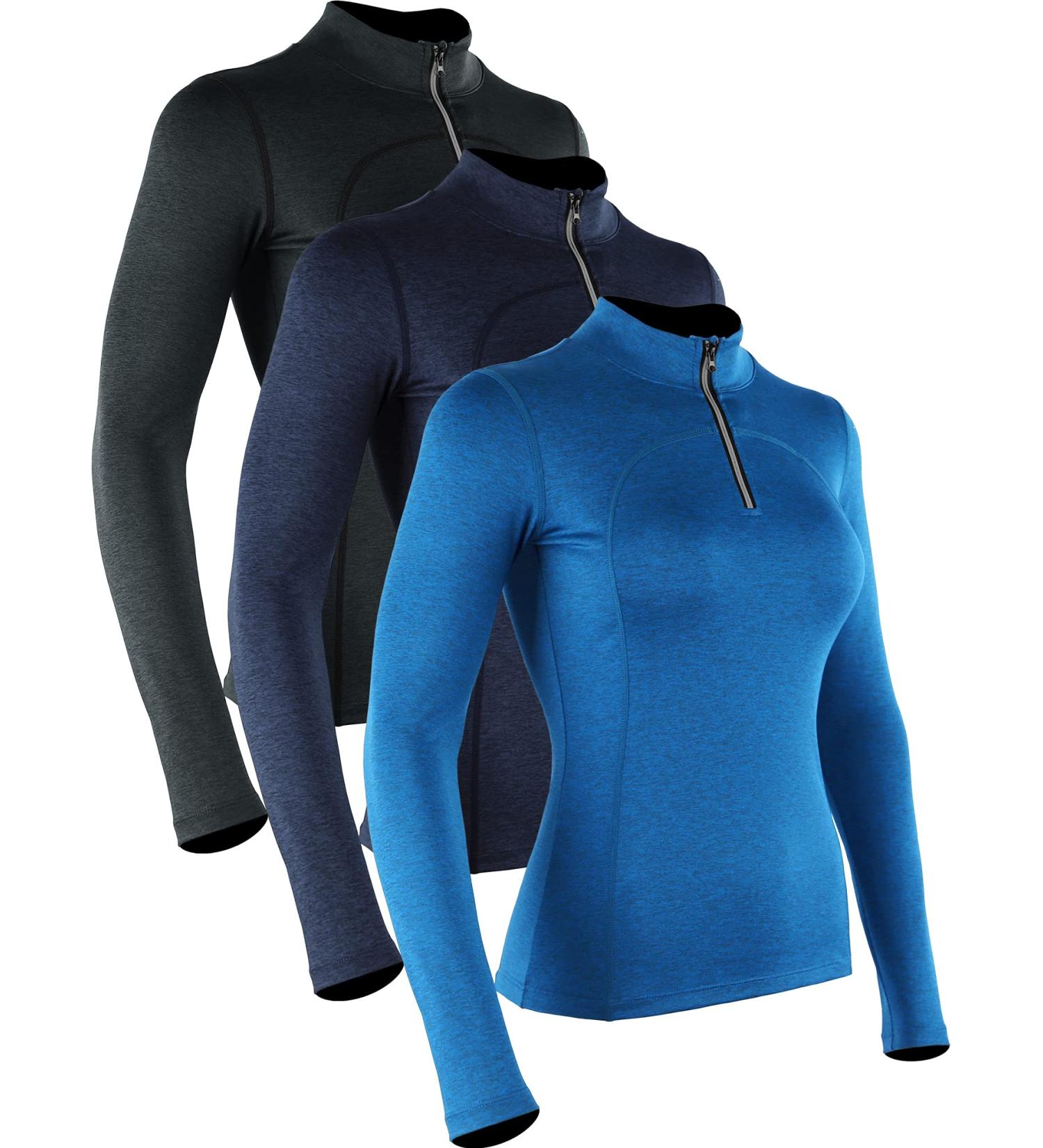 CADMUS Women's Compression Long Sleeve Shirts 3 Pack - X-Large, Hiking, Running, Dry Fit Tights - Black, Navy Blue & Blue - Buy Online on GoSupps.com