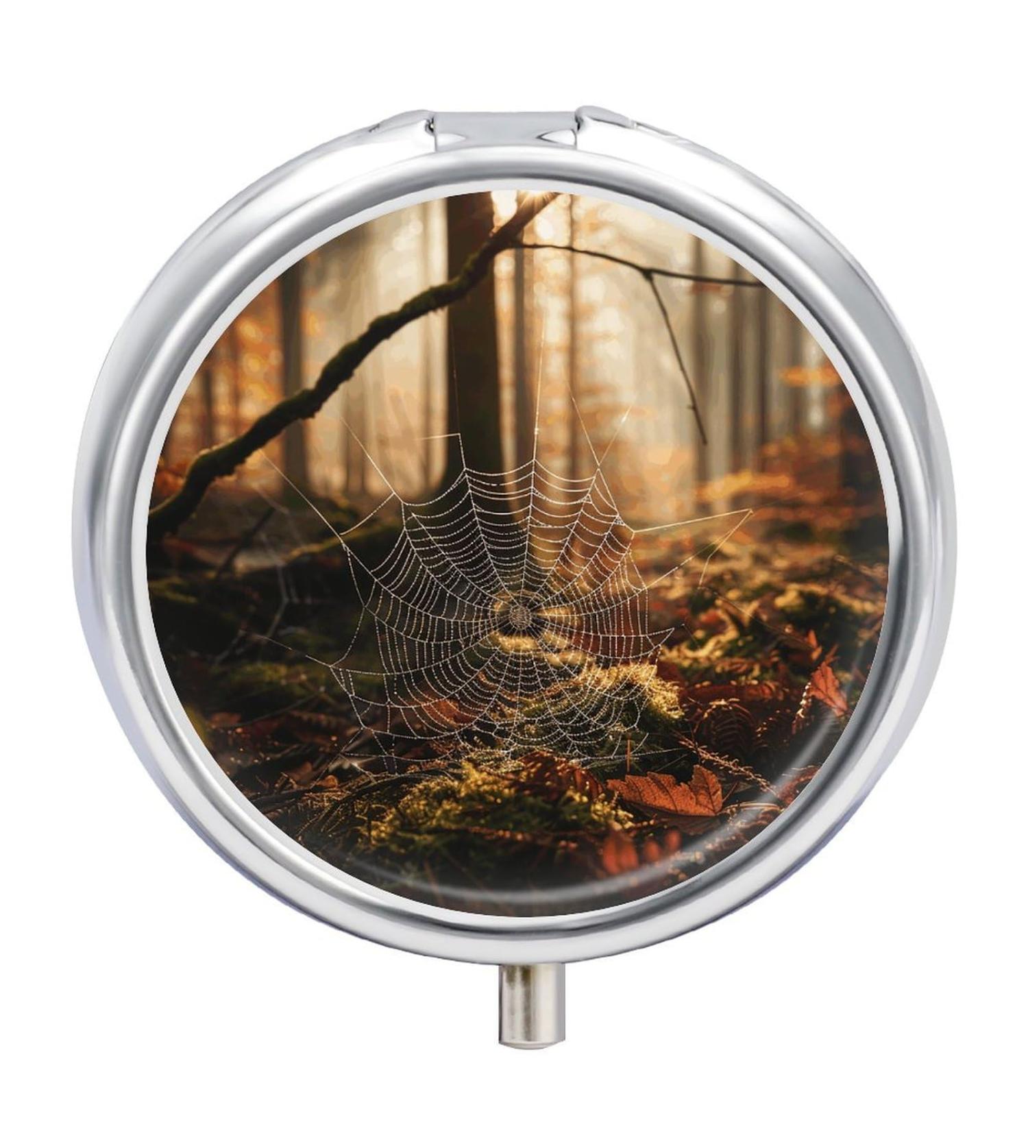 Portable Travel Pill Box Organizer - 3 Compartment Round Case with Spider Web Design - Perfect for Purse & Pocket - Buy Online on GoSupps.com