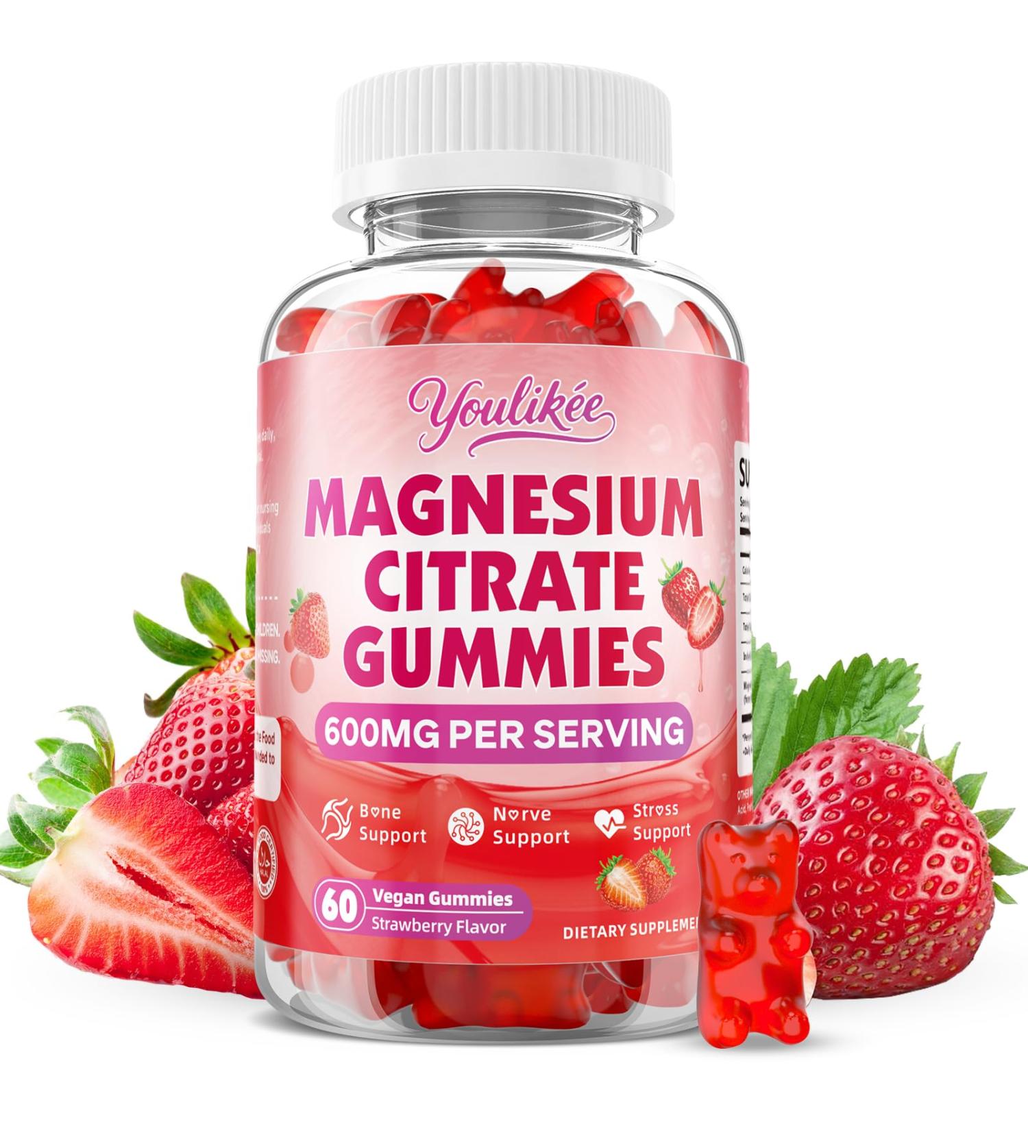 Magnesium Citrate Gummies High Absorption Magnesium Gummies for Adults Magnesium Supplement for Relaxation Vegan Sugar-Free Strawberry Flavor 60 Count - Buy Online on GoSupps.com