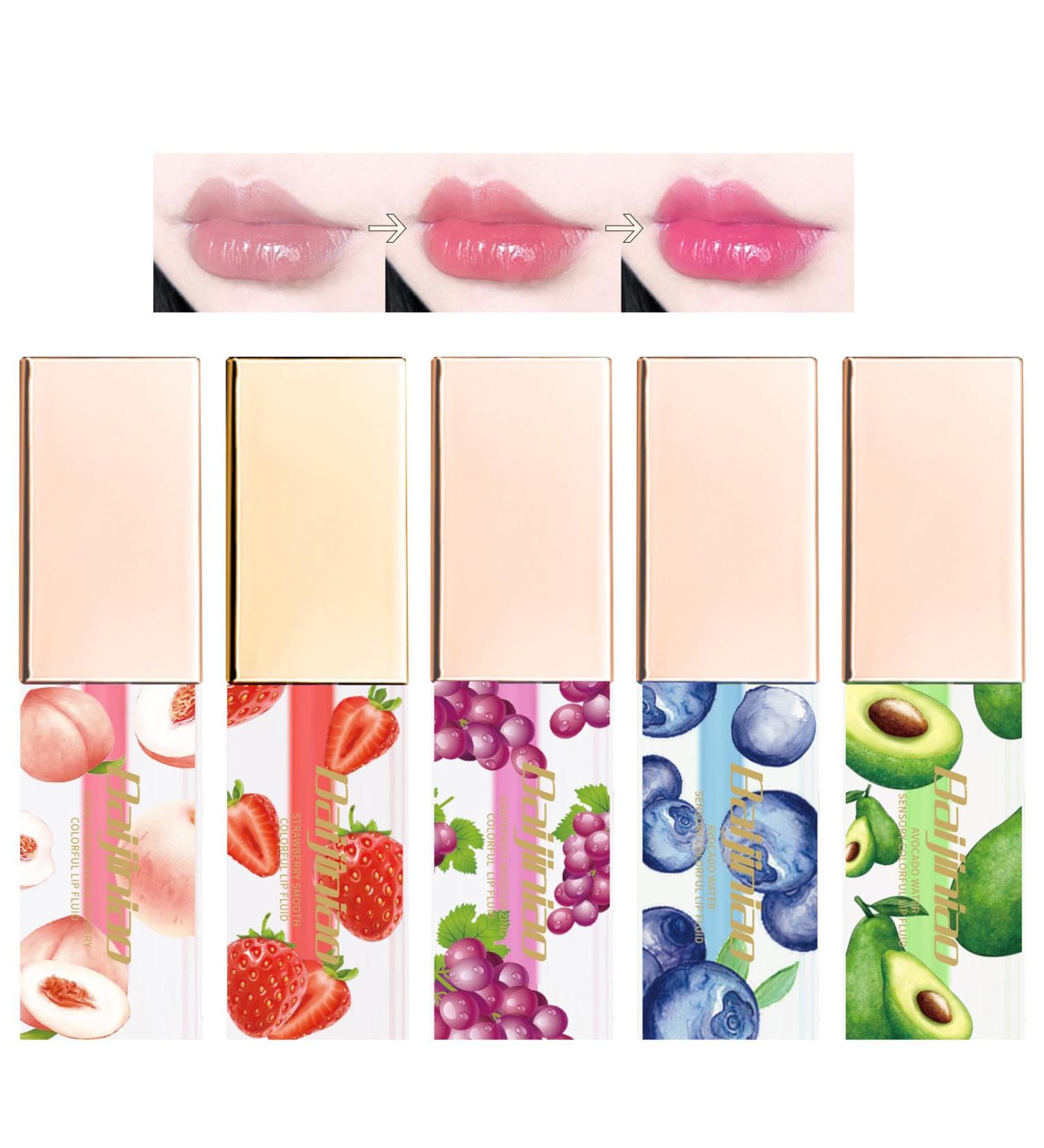 Gireatick 5Pcs Color Changing Moisturizing Lip Oil Set Crystal Jelly Fruit-Flavored Lip Oil Lip Gloss for Lip Care - Buy Online on GoSupps.com