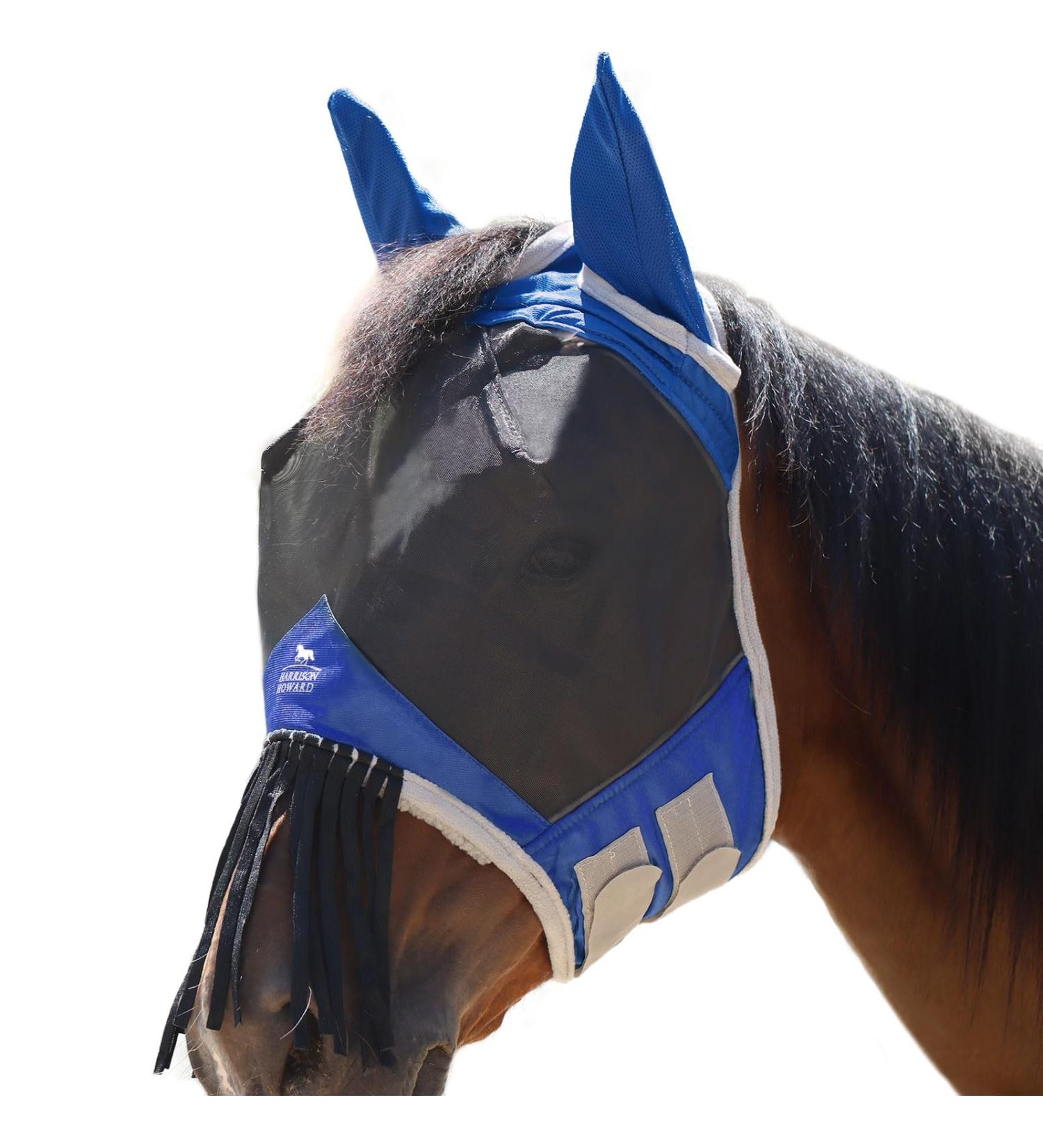 Harrison Howard Caremaster Fly Mask with Ears & Nose Fringes | Signature Blue | Ultimate Fly Protection for Horses - Buy Online on GoSupps.com
