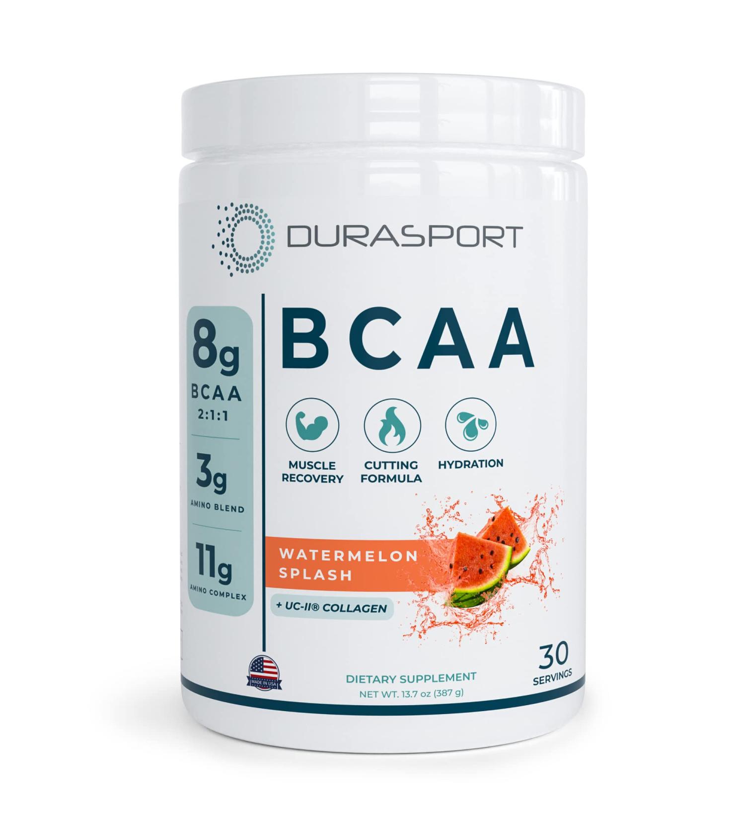 Durasport 11g Sport BCAA with UC-II Collagen - Muscle Recovery, Energy & Hydration | 8g BCAAs + 3g Amino Blend | Watermelon Flavor - 30 Servings - Buy Online on GoSupps.com