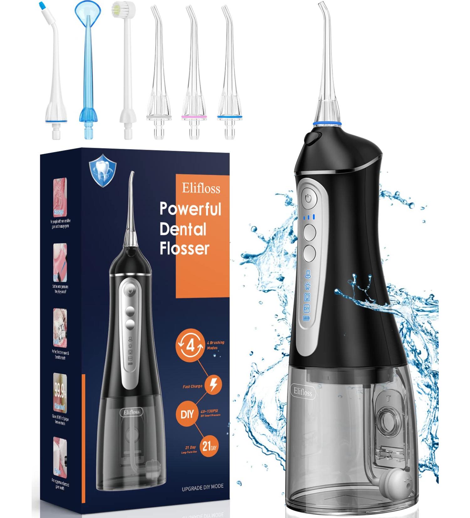 Elifloss Water Dental Flosser - 4 Modes | 7 Tips | Adjustable Intensity | IPX7 Waterproof - Buy Online on GoSupps.com
