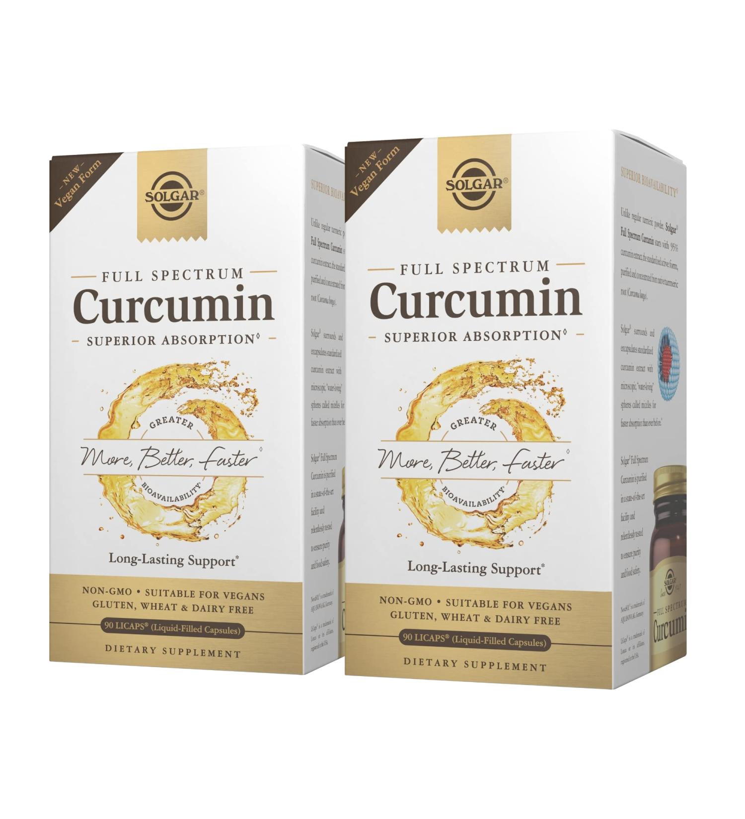 Solgar Full Spectrum Curcumin 90 LiCaps (Pack of 2) - Superior Absorption - Brain, Joint & Immune Health Support - Non-GMO, Vegan, Gluten-Free, Dairy-Free - 180 Servings - Buy Online on GoSupps.com