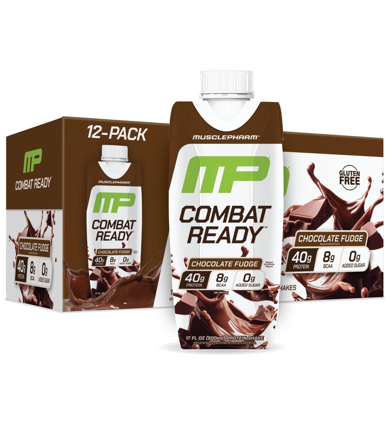 MusclePharm Combat Ready High Protein Shakes Ready to Drink 40g Protein 8g BCAAs 8.7g Glutamine 5g Fiber No Added Sugar Gluten Free Chocolate Fudge 17 Fl Oz (Pack of 12) - Buy Online on GoSupps.com