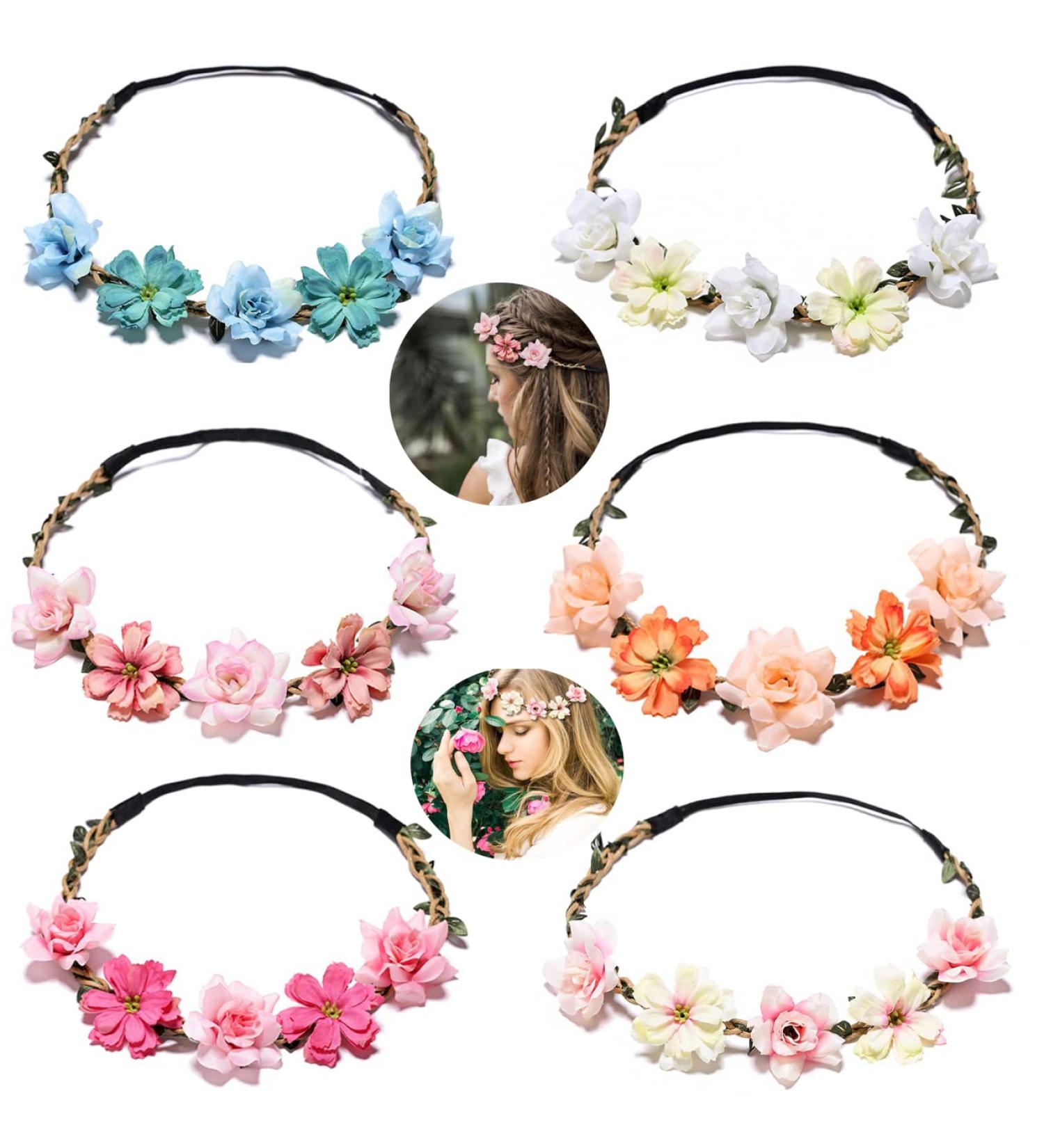 6 PCS Flower Crown Headbands for Women and Girls - Boho Wedding Bridal Hair Accessories - Buy Online on GoSupps.com