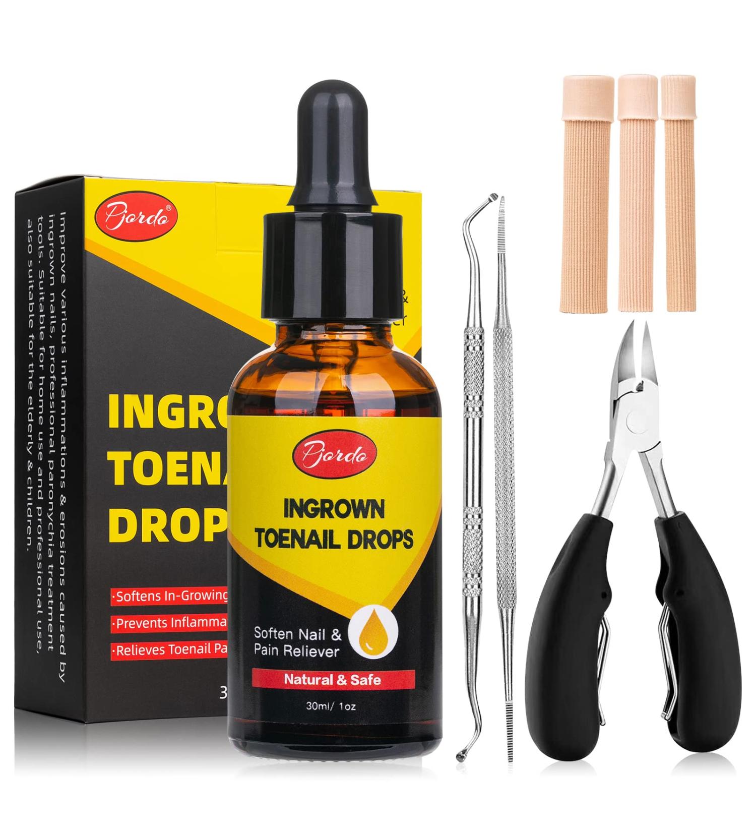 Pjordo Ingrown Toenail Treatment Kit - Includes Drops, Pain Reliever, Softener, Toe Tubes, Clipper, and File Lifter - 30ml/1oz - Buy Online on GoSupps.com