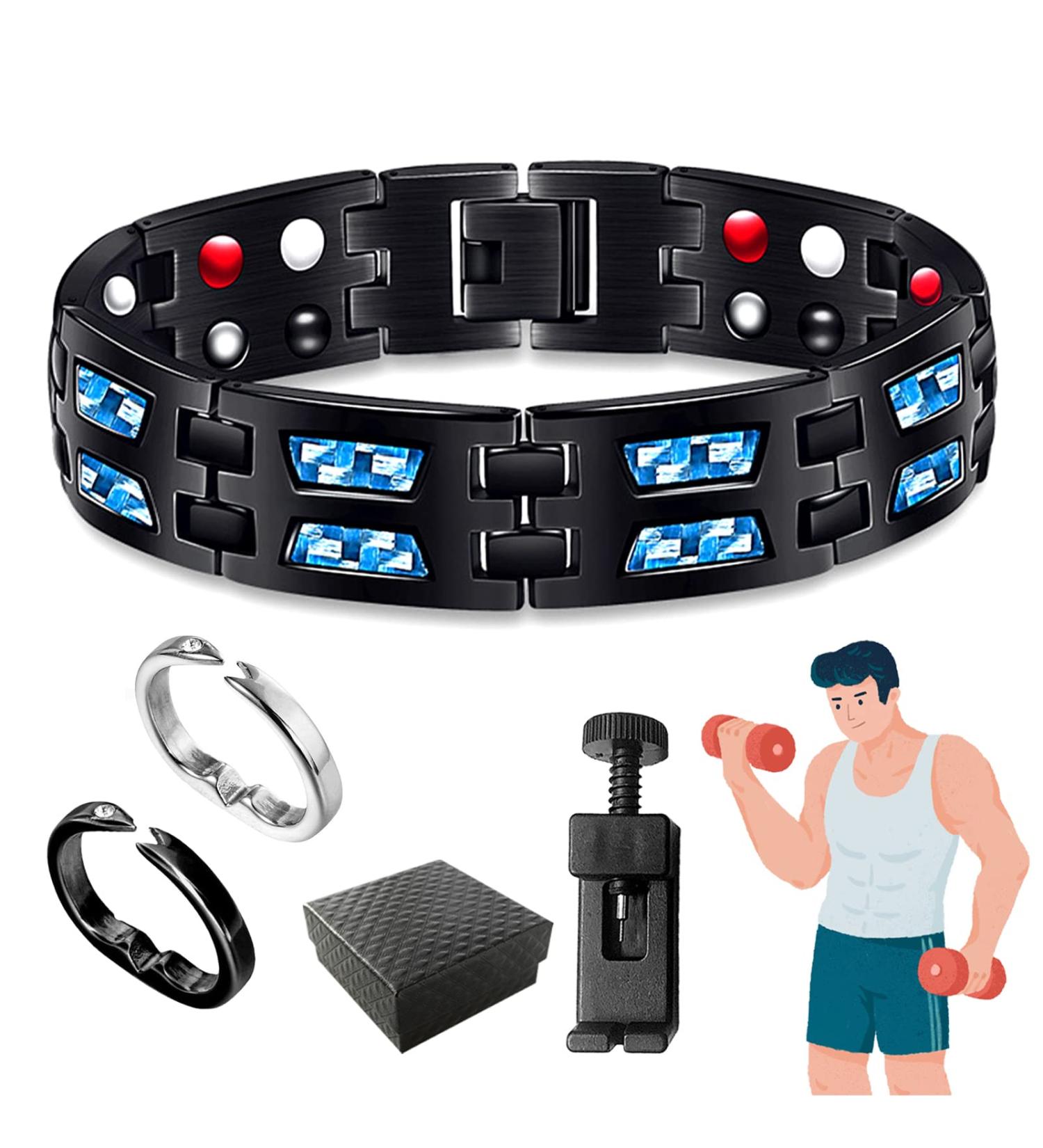 Magnetic Therapy Bracelet & Lymphatic Drainage Ring Set - 1PC Magnet Hard Band 2PCs Magnetic Bracelets with Gift Box & Adjustment Tool | International Shipping - Buy Online on GoSupps.com