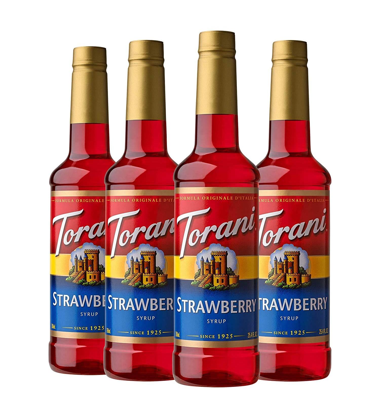 Torani Strawberry Flavour Syrup Pet (Plastic) Bottle 750 milliliters 4 Count - Buy Online on GoSupps.com