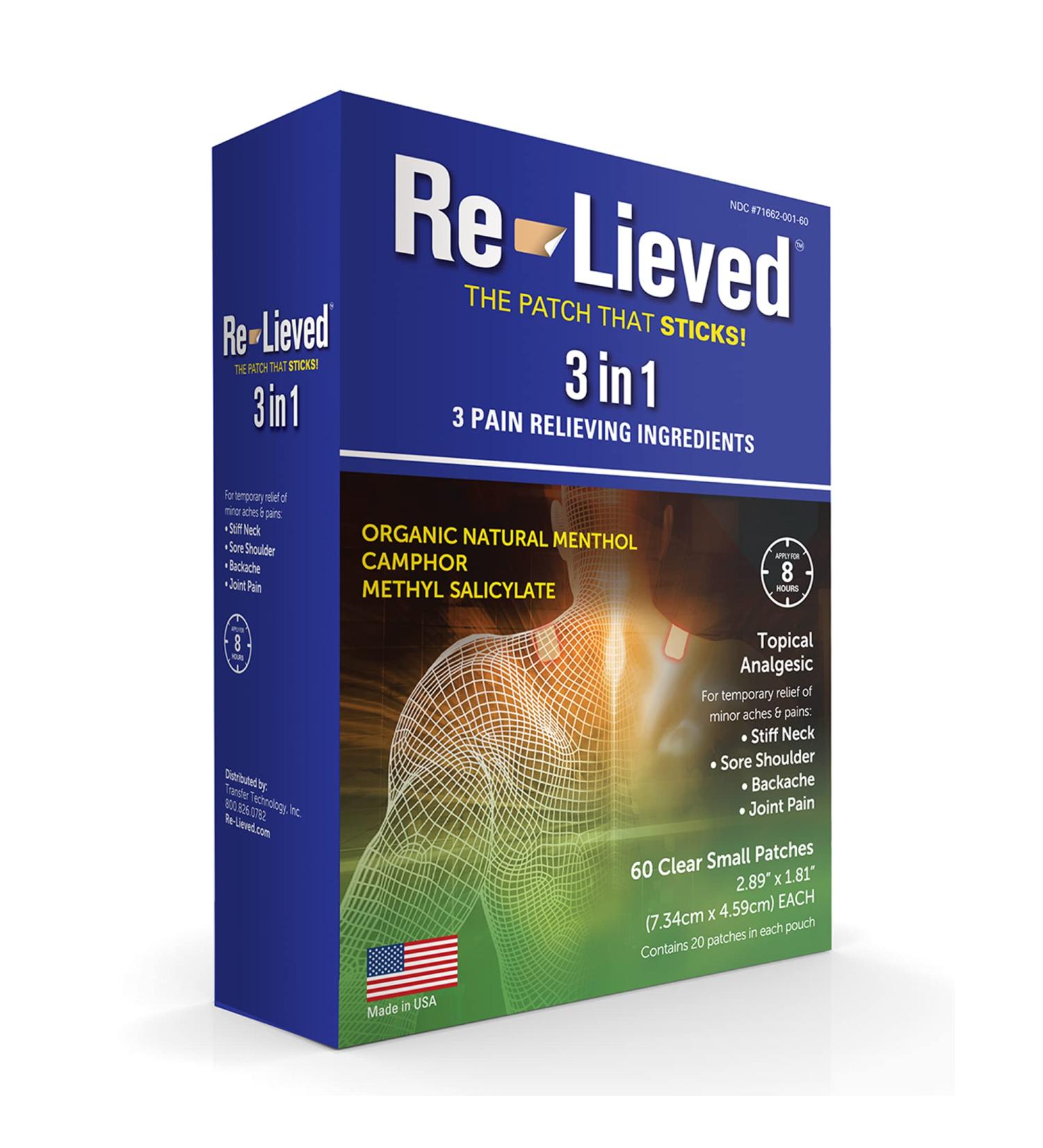 Re-lieved 3-in-1 Pain Relief Patches - Organic Natural Ingredients - 60 Count - Buy Online on GoSupps.com