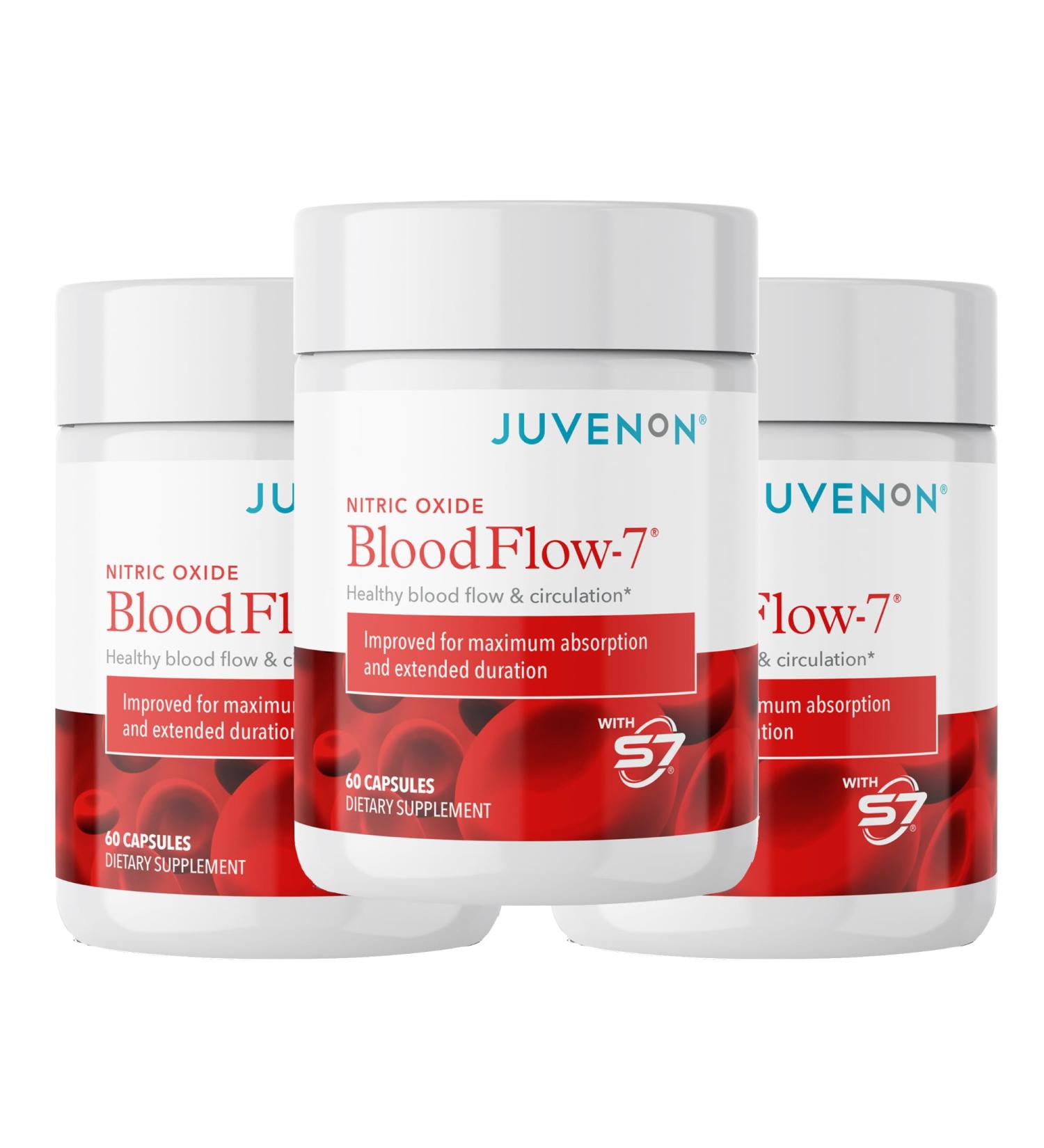 Juvenon BloodFlow-7 Nitric Oxide Supplements for Men & Women - Natural Nitric Oxide Booster with Nitrosigine + S7 - Blood Flow & Circulation Support (3-Pack) - Buy Online on GoSupps.com