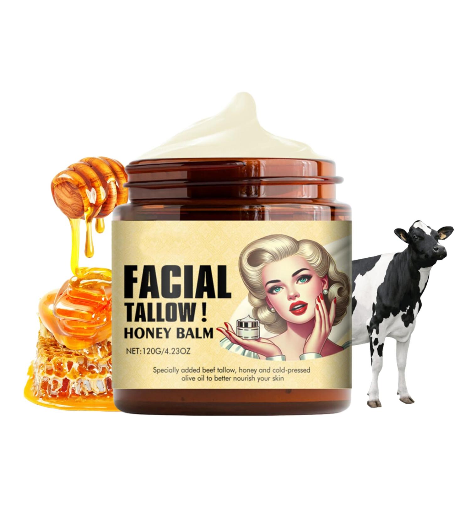 Beef Tallow Skin Care Facial Cream - Beef Tallow - Beef Tallow Moisturiser - Tallow Face Cream for Skin -Nourish Tallow and Honey Balm - Hydrating Tallow and Honey Balm Body Lotion 120g - Buy Online on GoSupps.com