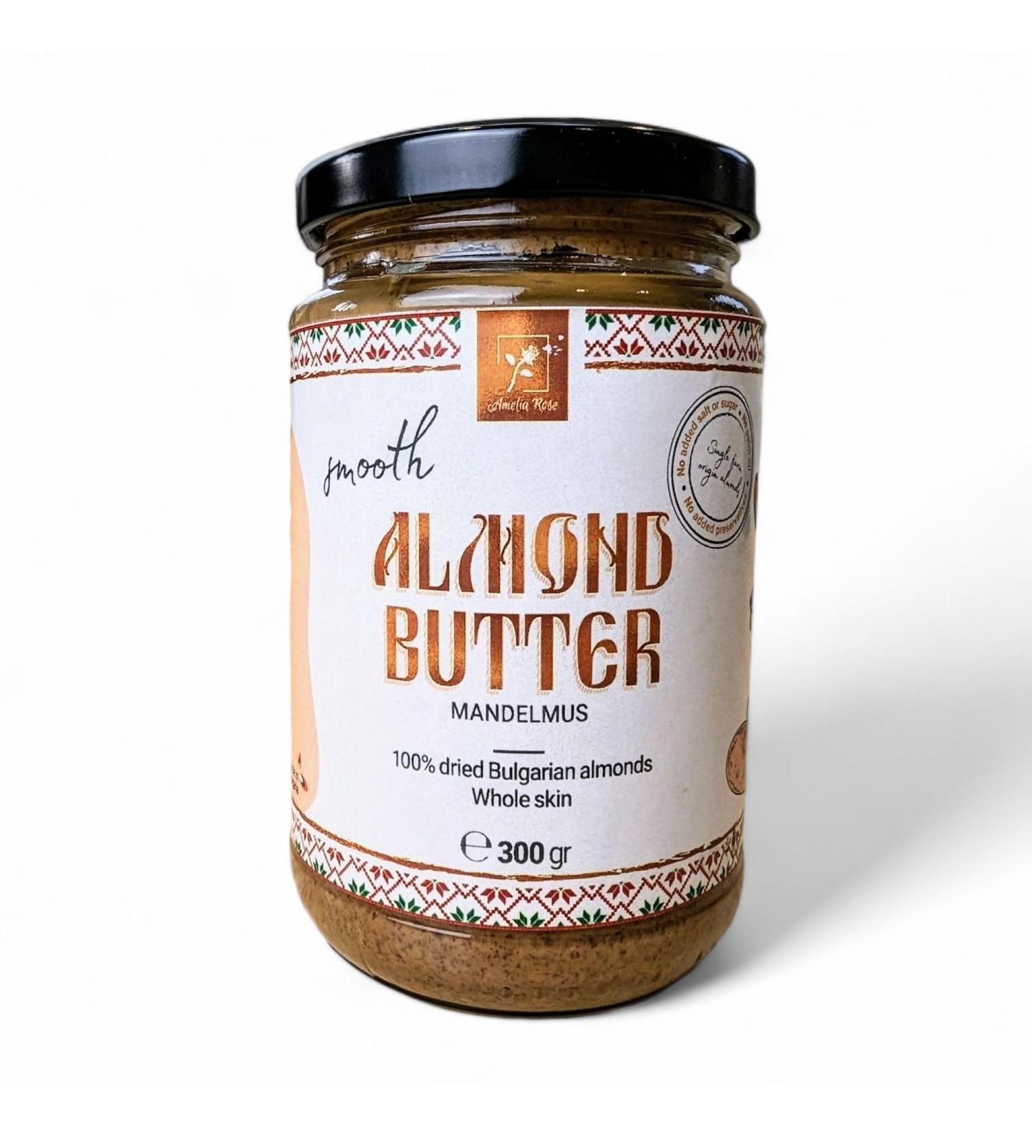 Amelia Rose - Smooth Almond Butter (300g) | No palm oil | No added sugar or salt | 100 Natural Whole Skin Single Farm Origin Bulgarian Almonds - Buy Online on GoSupps.com