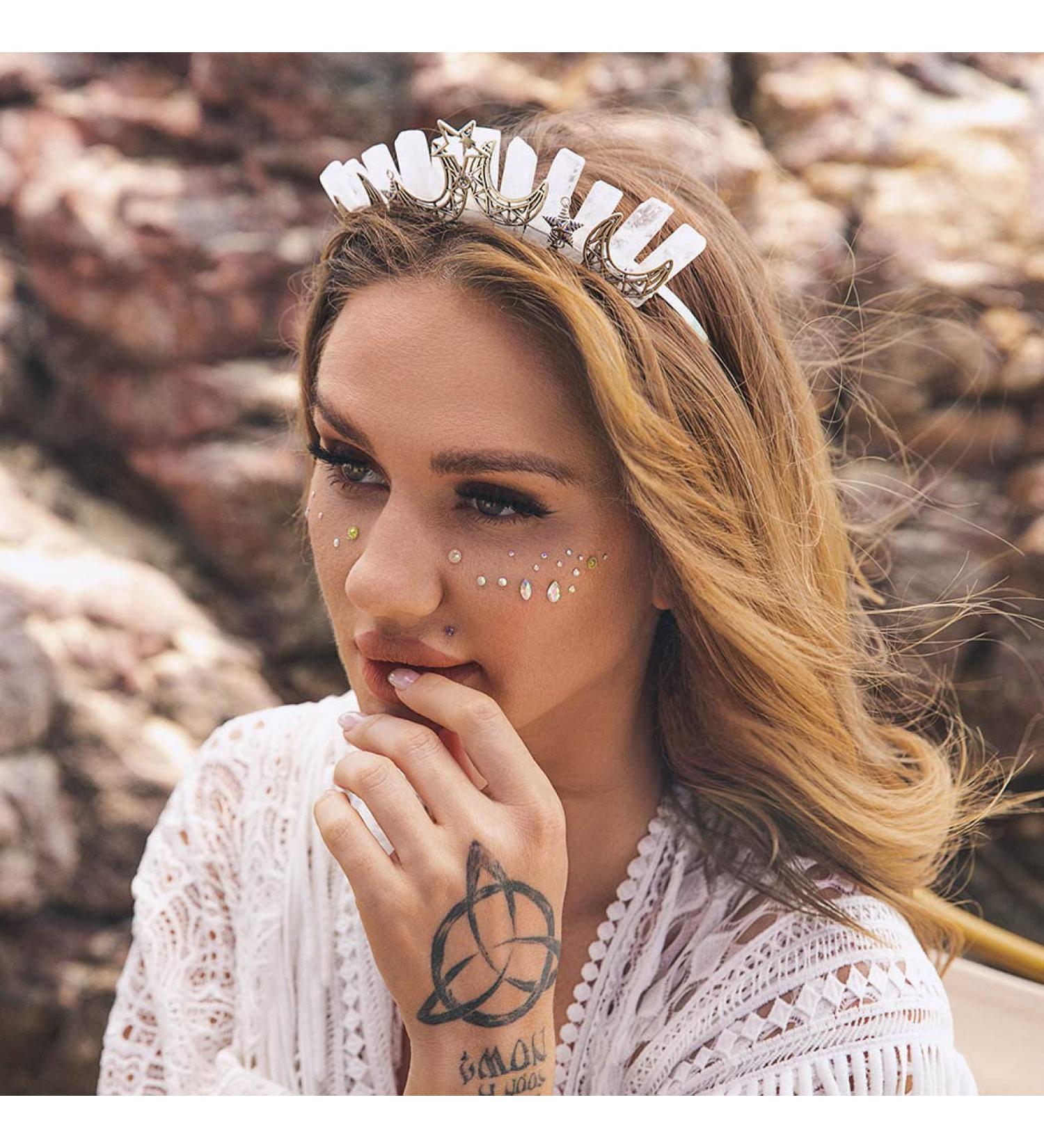 Star White Quartz Crescent Moon Headband - Natural Stone Crown for Women - Buy Online on GoSupps.com