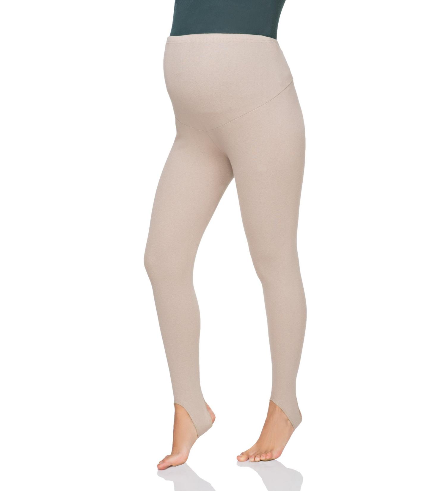 FUTURO FASHION Women's Maternity Fleece Lined Leggings Stirrup Comfortable Pregnancy Winter Cotton Leggings Over Bump Belly Support Stretchy Adjustable High Waisted Pants 8-22 UK 14 Beige