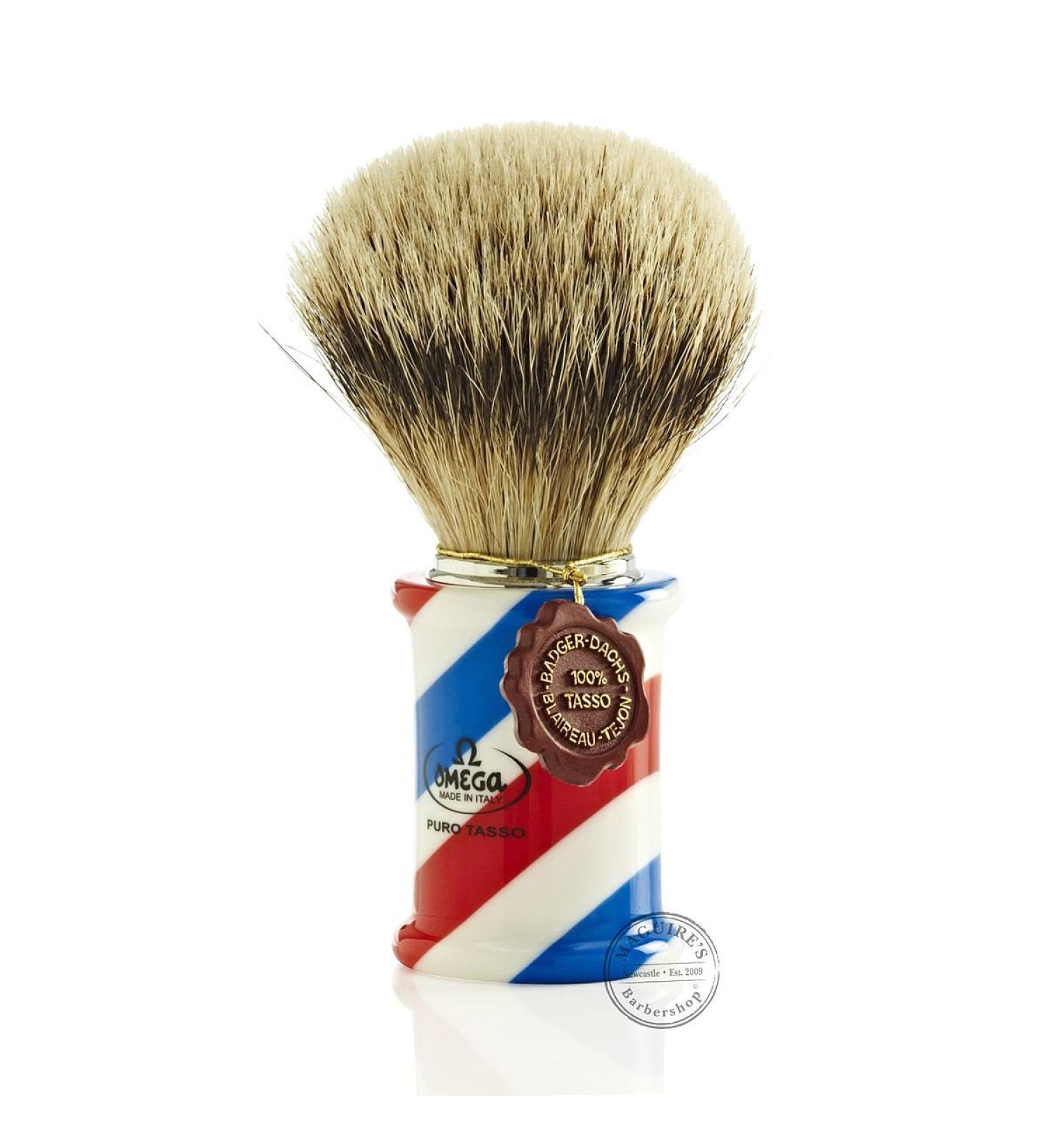 Omega 6735 Beard Brush in Clay - Tricolor Resin Barber Pole | Premium Quality Grooming Tool for Men - Buy Online on GoSupps.com