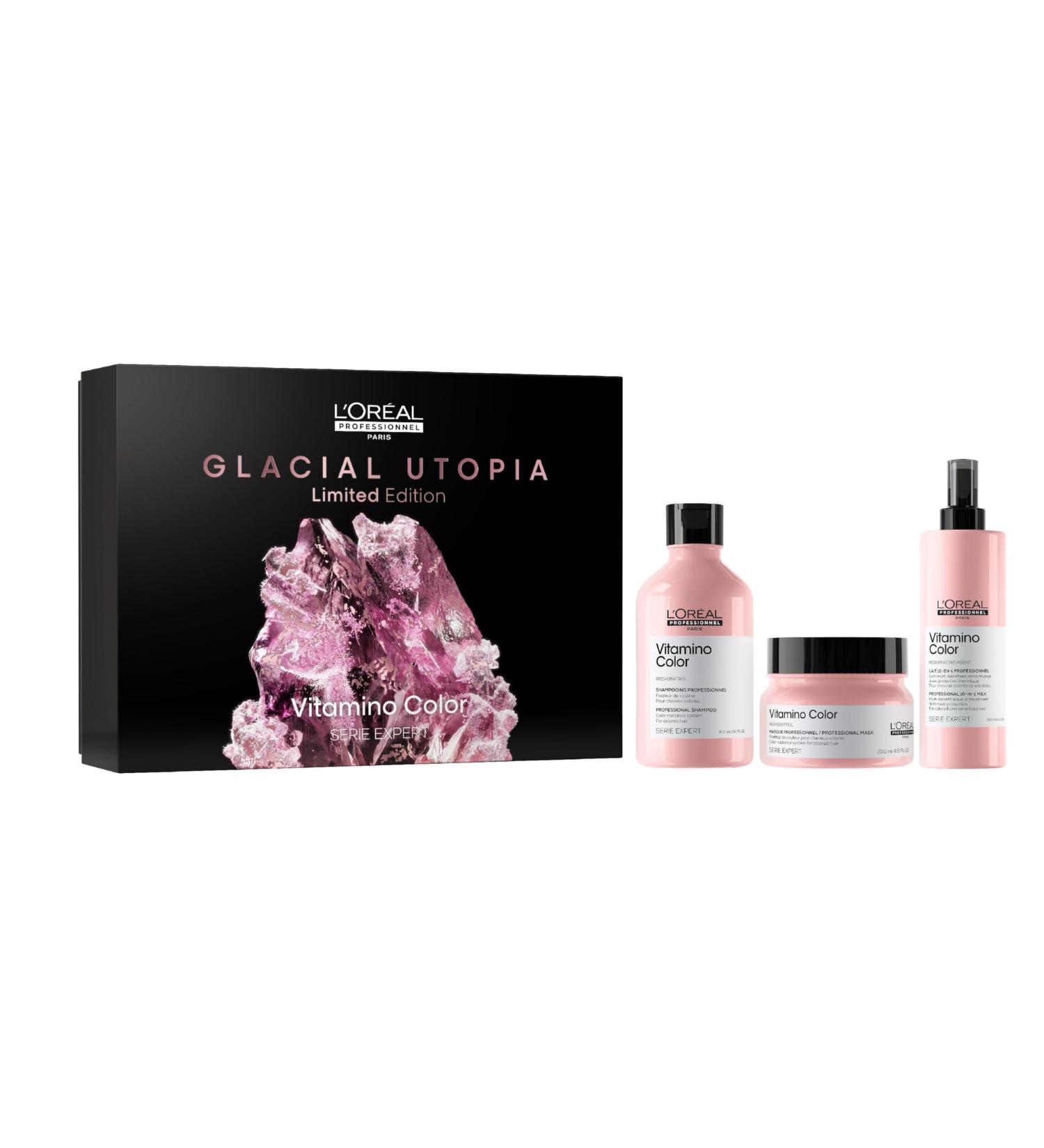 L'Or al Professionnel Vitamino Color Gift Set Color Fixing Routine Colored & Highlighted Hair Lacking Shine 10-In-1 Shampoo + Mask + Milk Trio Serie Expert Limited Edition - Buy Online on GoSupps.com
