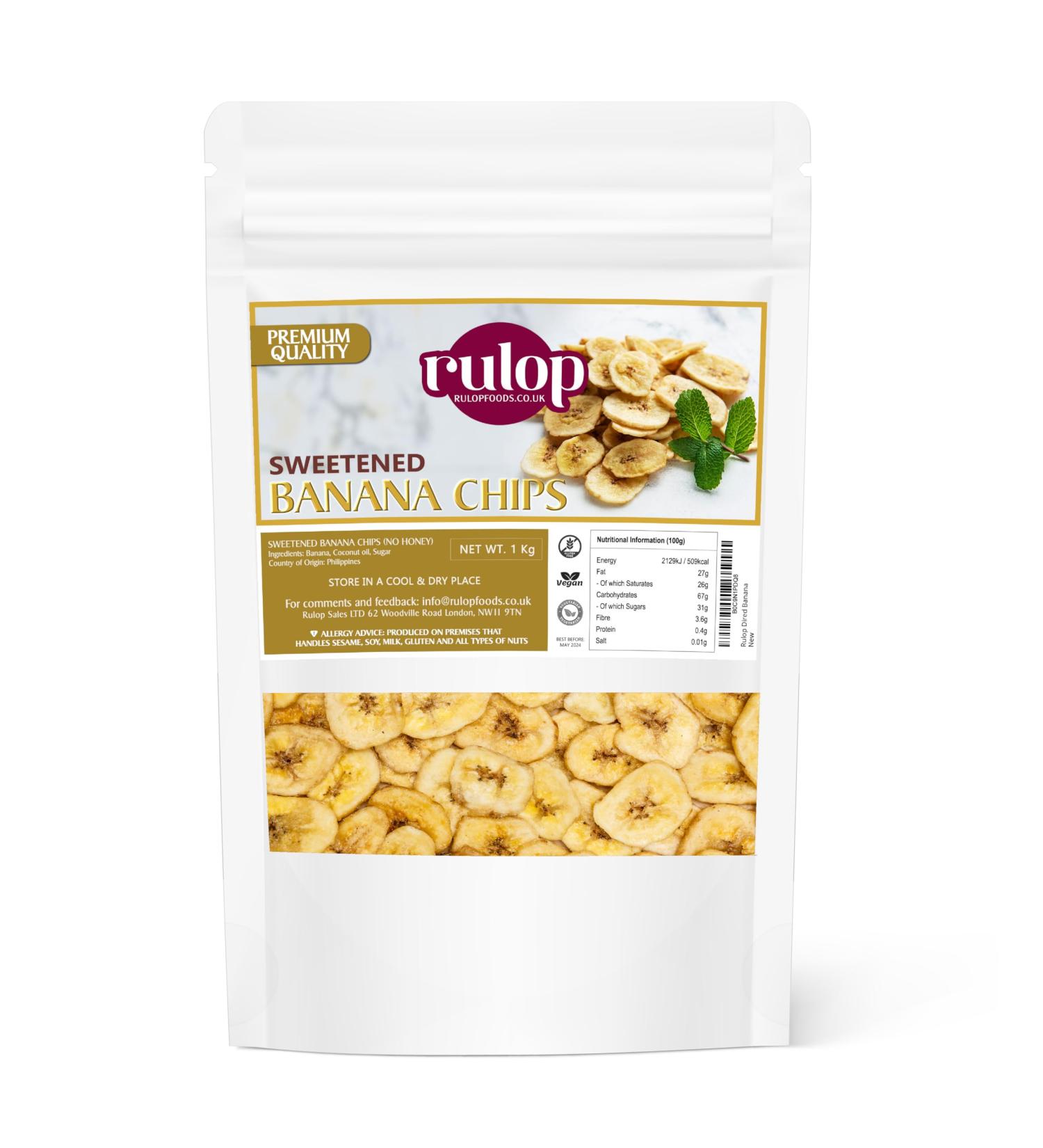 Rulop Sweetened Banana Chips - 1kg | Vegan Snack | Irresistibly Crunchy and Naturally Sweet | Perfect for Healthy Snacking