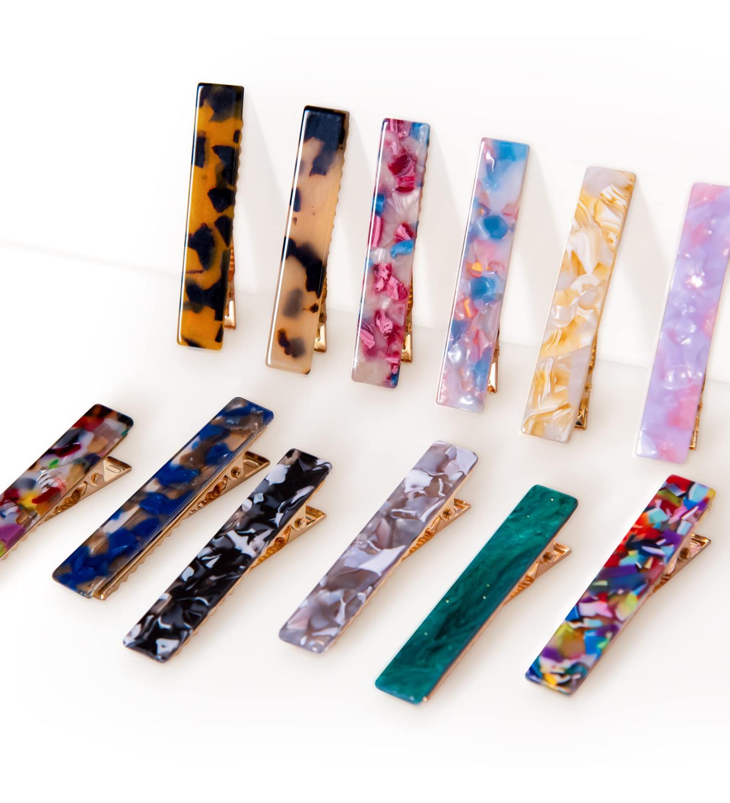 12PCS Acrylic Resin Alligator Hair Barettes for Women - Fashionable Small Hair Clips for Thick and Thin Hair - Style01 - Buy Online on GoSupps.com