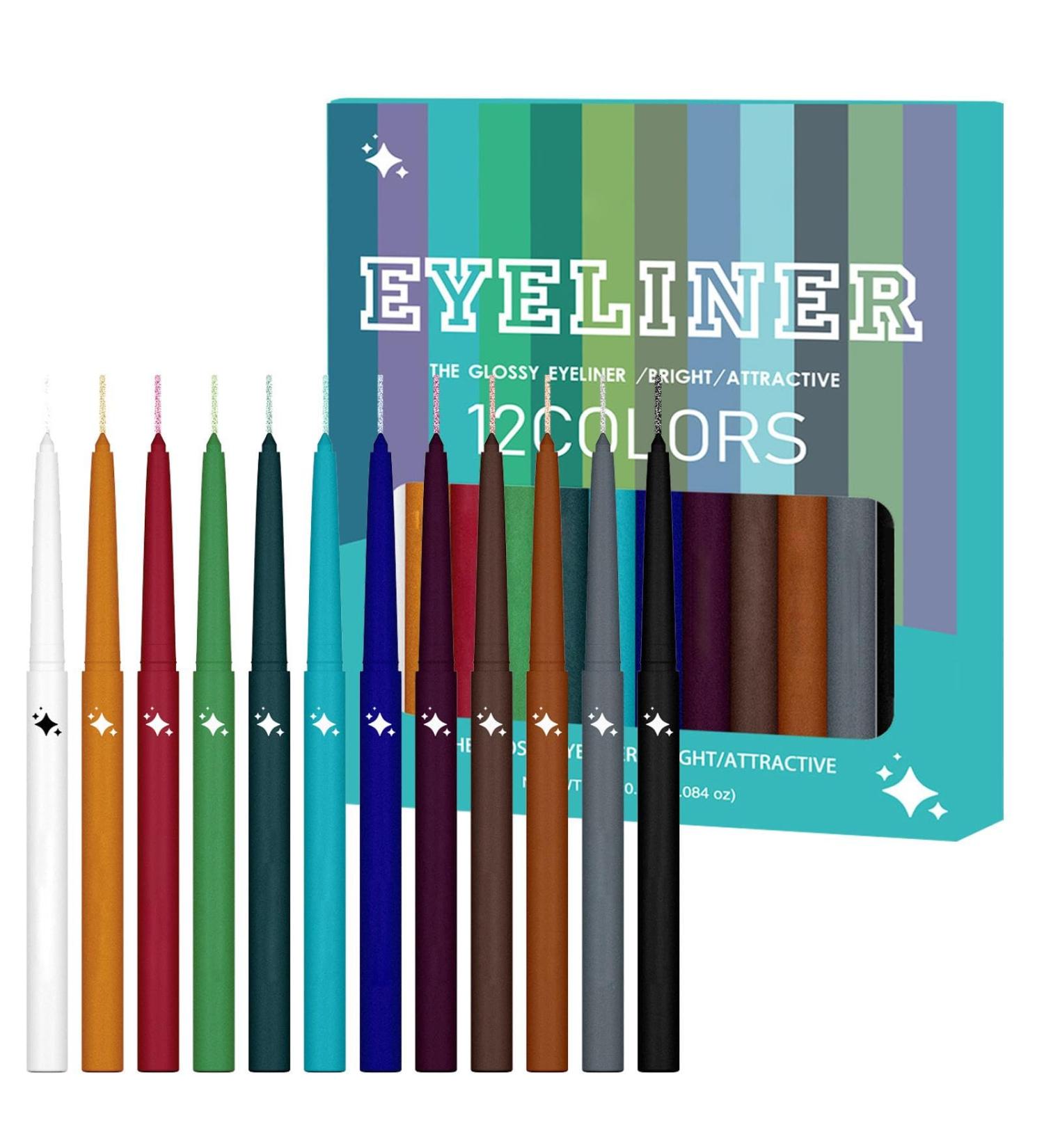 Glitter Eye Liner Set - 12 Colors Matte Eye Liners Makeup Colors Waterproof Eye Liners Long Lasting and Sweatproof Eye Colors for Women - Buy Online on GoSupps.com
