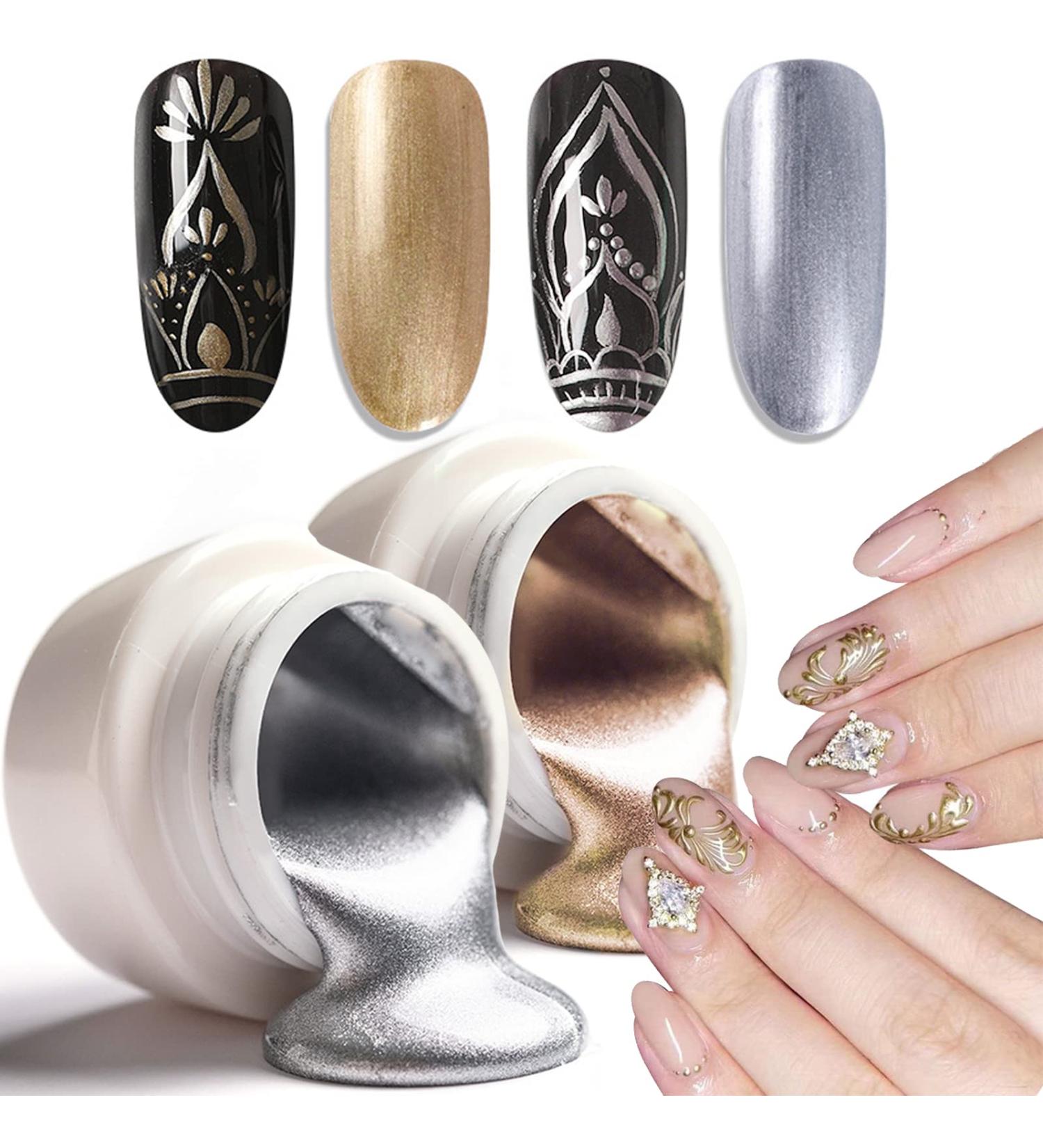 U-Shinein 2 Color Metallic Painting Gel - Golden & Silver Painted Nail Polish | 3D Metal Drawing Gel for DIY Manicure - Soak Off UV/LED Glossy Finish - Buy Online on GoSupps.com