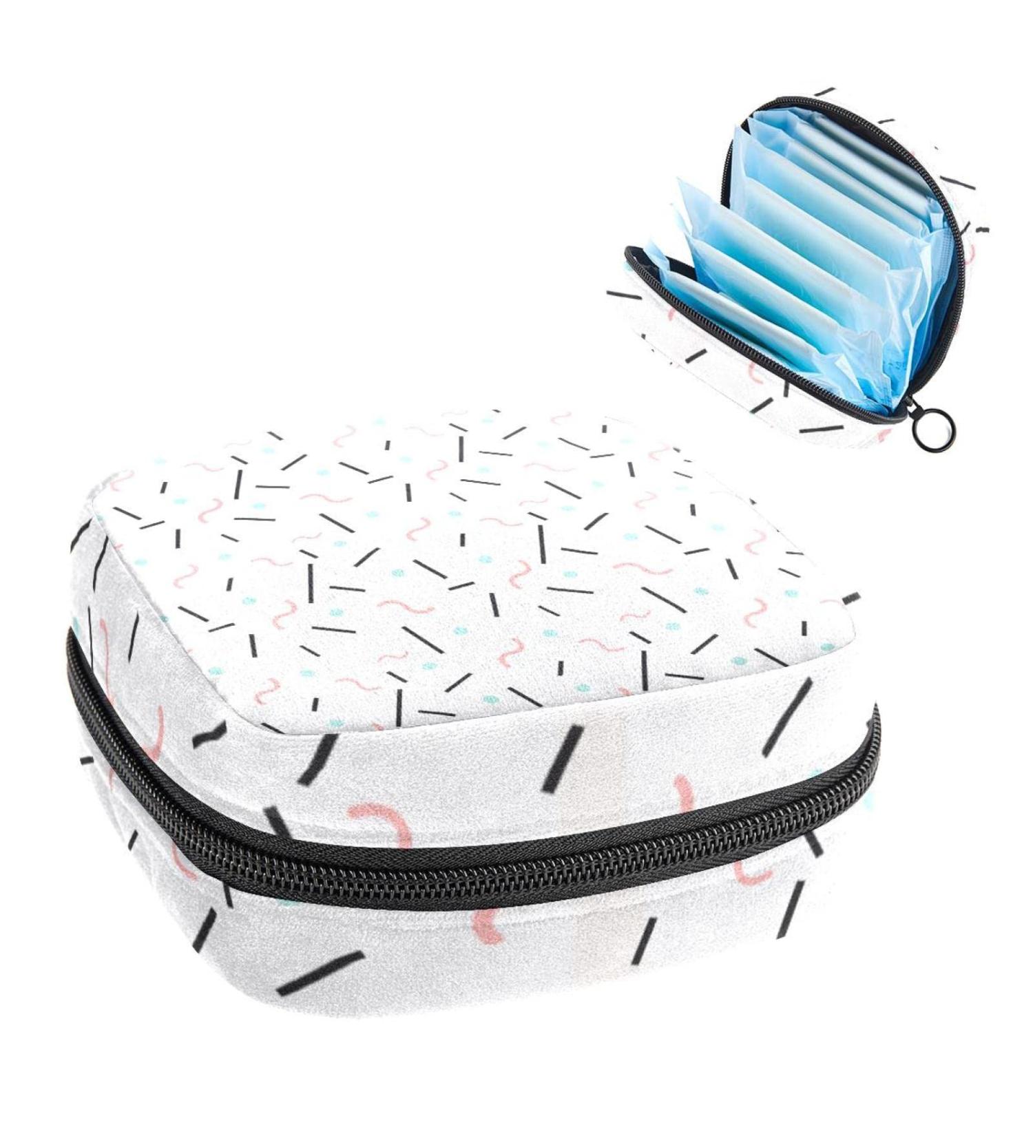 Memphis Line Pattern Sanitary Napkin Storage Bag | Portable Period Bag for Women & Teens - Multi-colored | 1Pcs - Buy Online on GoSupps.com