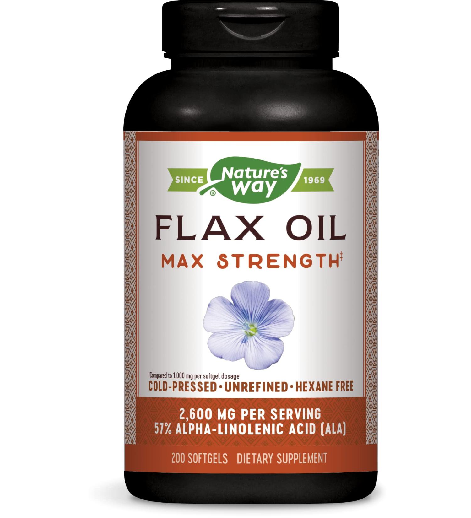 Nature's Way Flax Oil Max Strength 1300 mg - 200 Softgels | Premium Omega-3 Supplement - Buy Online on GoSupps.com
