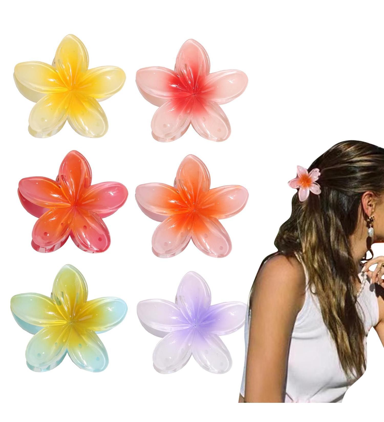 6PCS Flower Hair Claw Clips Cute Hawaiian Flower Claw Clip Non-Slip Plumeria Clips Hair Big Flower Large Barrettes Hair Clamps Non-Slip Jaw Clamps Headwear for Women Girls (6 Styles) - Buy Online on GoSupps.com