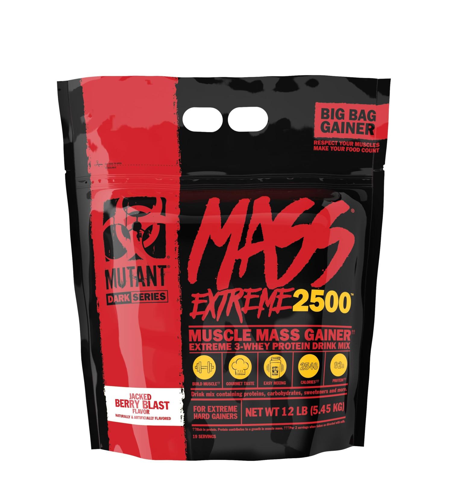 Mutant Mass Extreme Gainer - Whey Protein Powder for Muscle Growth | High Density Clean Calories (Jacked Berry Blast 12 lbs) - Buy Internationally - Buy Online on GoSupps.com