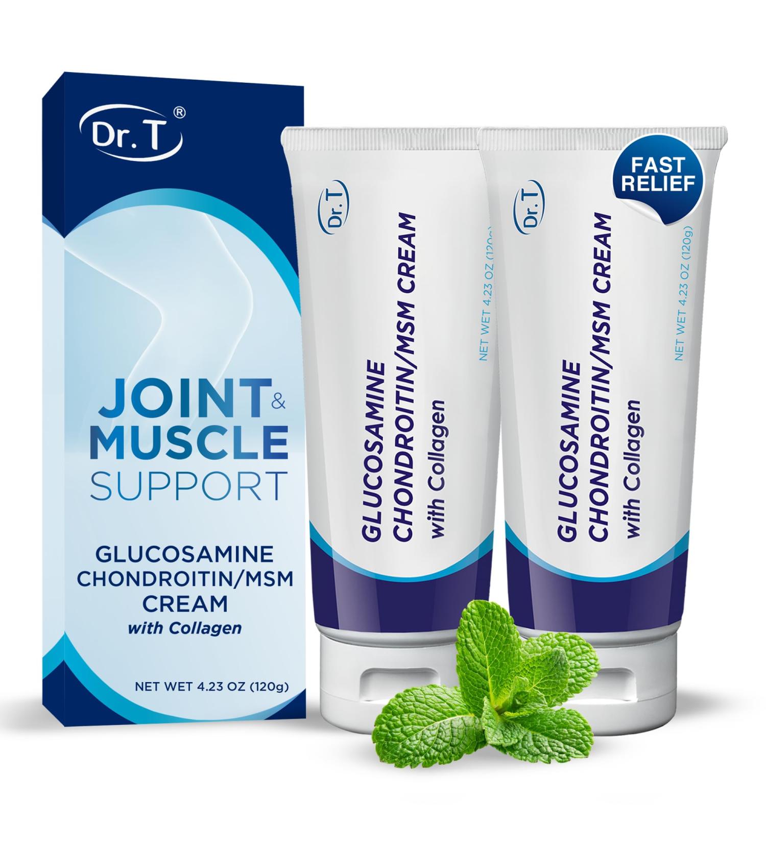 Dr. T Glucosamine Chondroitin Cream - Premium Formula with MSM and Collagen for Joint and Muscle Discomfort - Maintains Joint Strength Flexibility & Muscle Mobility - 4.23 oz / 120g (2 Pack) - Buy Online on GoSupps.com