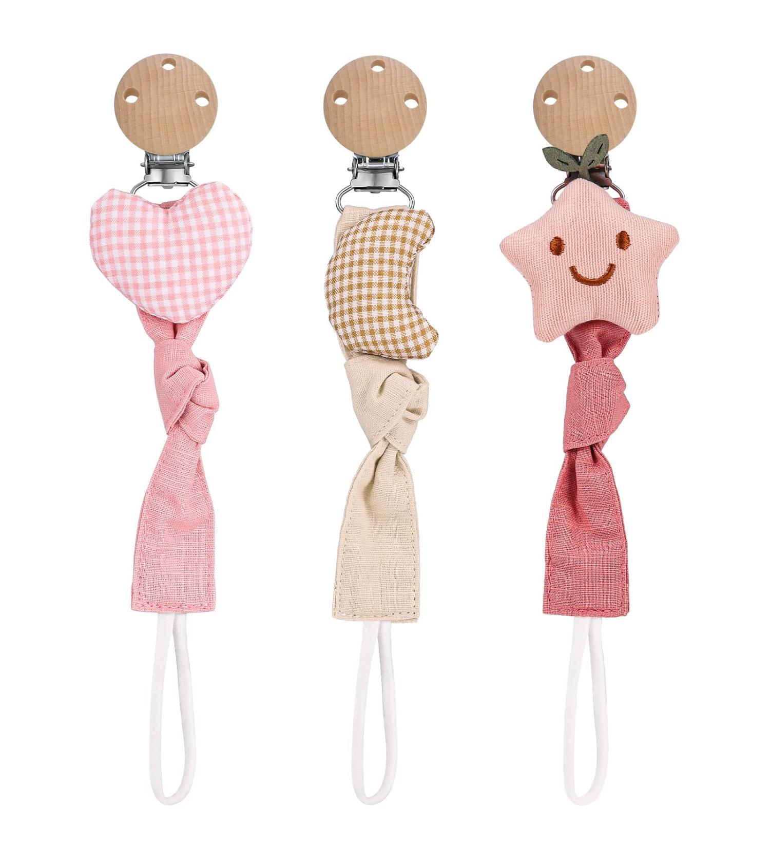 ALTcompluser 3 Pcs BPA-Free Dummy Clips for Baby - Personalised Soother Pacifier Chain Holder in Pink - Buy Online on GoSupps.com